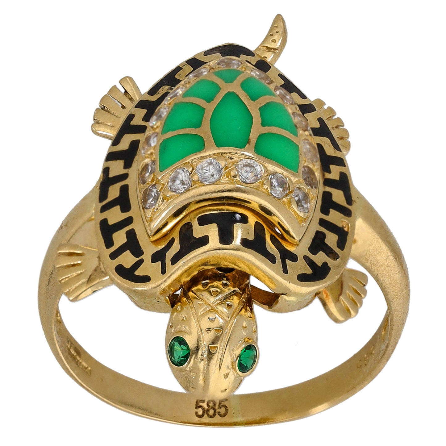 14ct Gold Imitation Gems Turtle Ring Size T