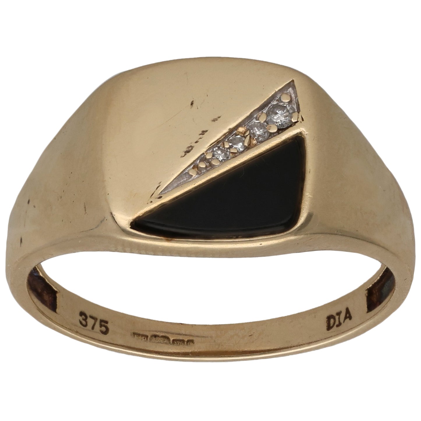 9ct Gold Onyx & 0.02ct Diamond Signet Ring Size R