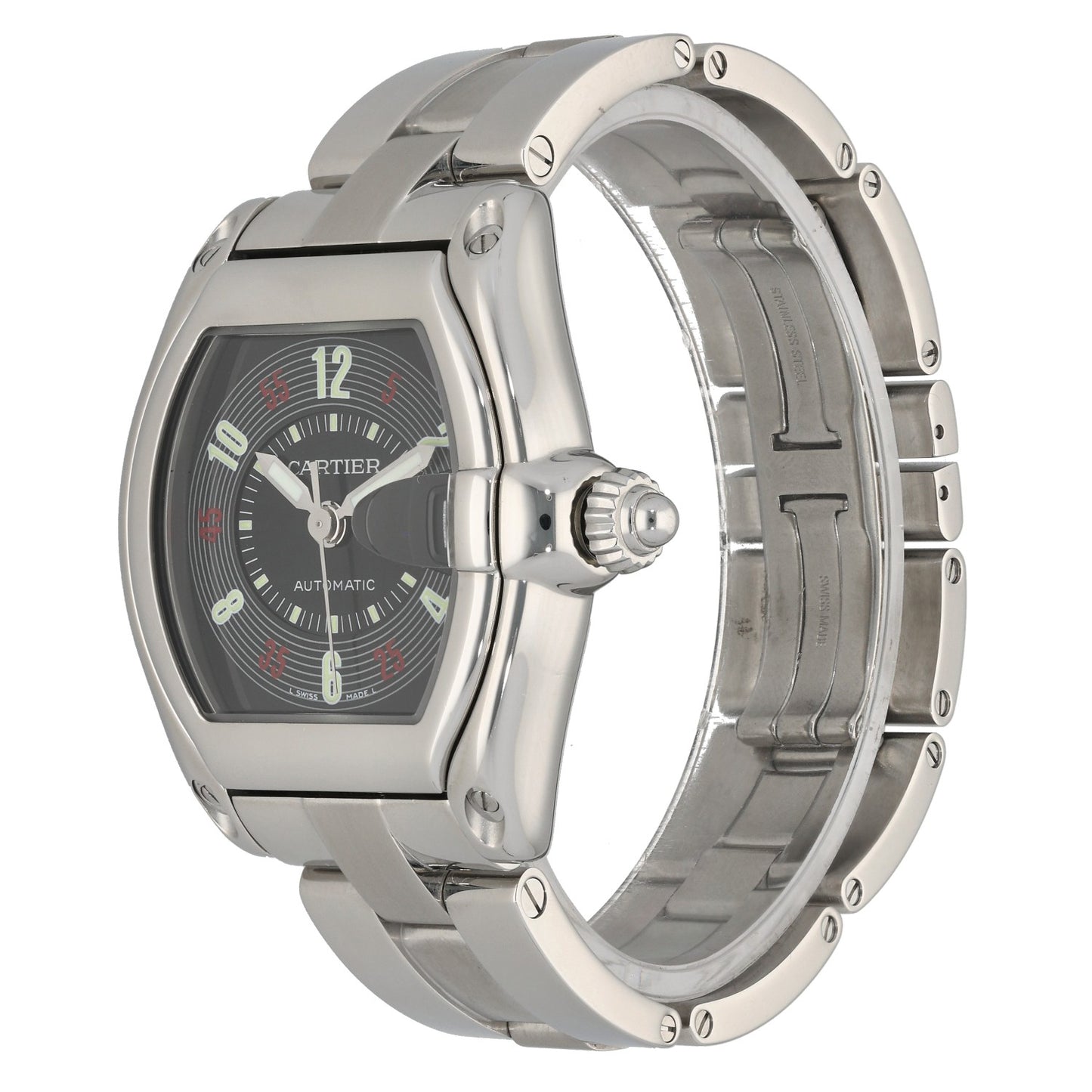 Cartier Roadster W62002V3, black dial with a stainless steel bracelet and case