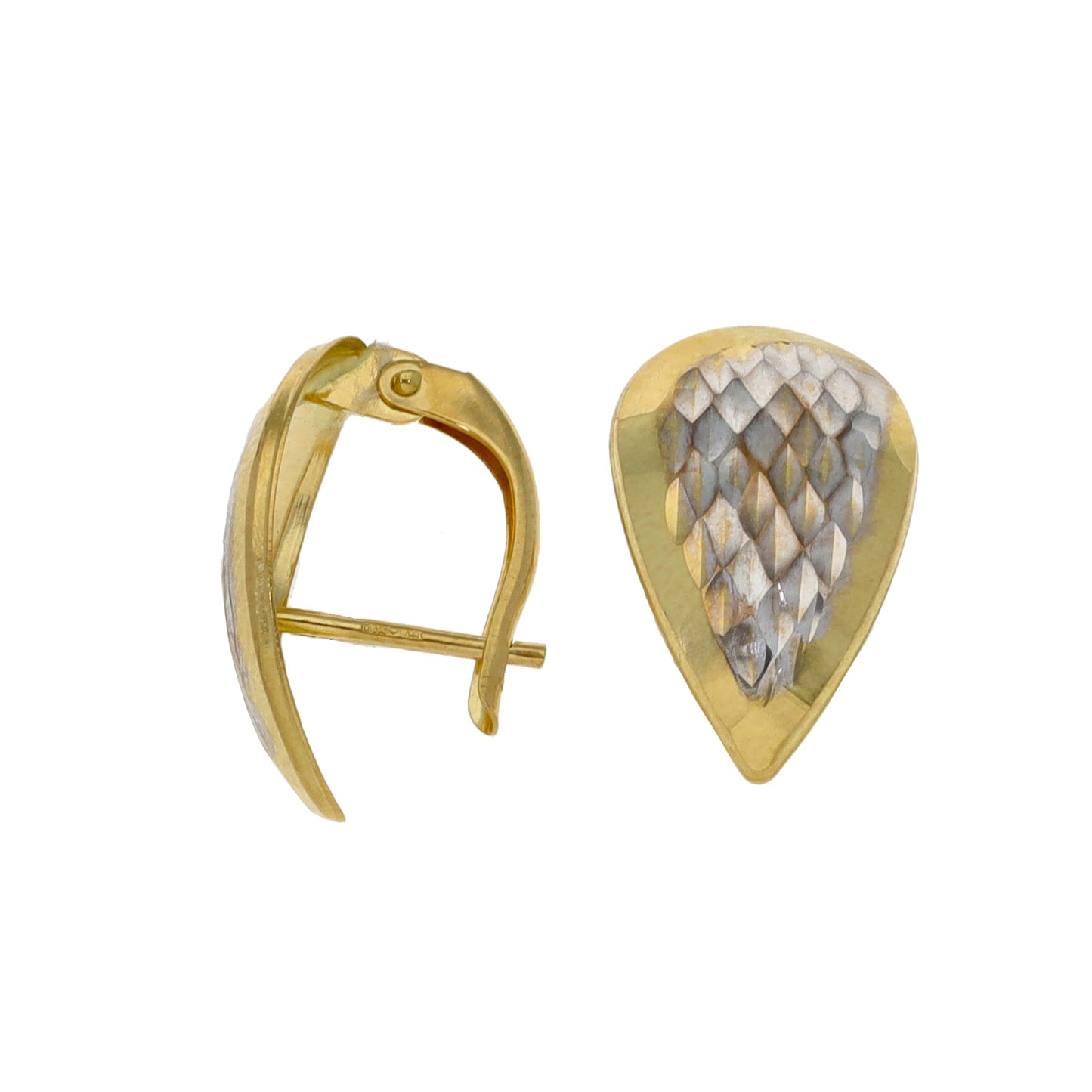 New 14ct Bi-Colour Patterned Stud Earrings