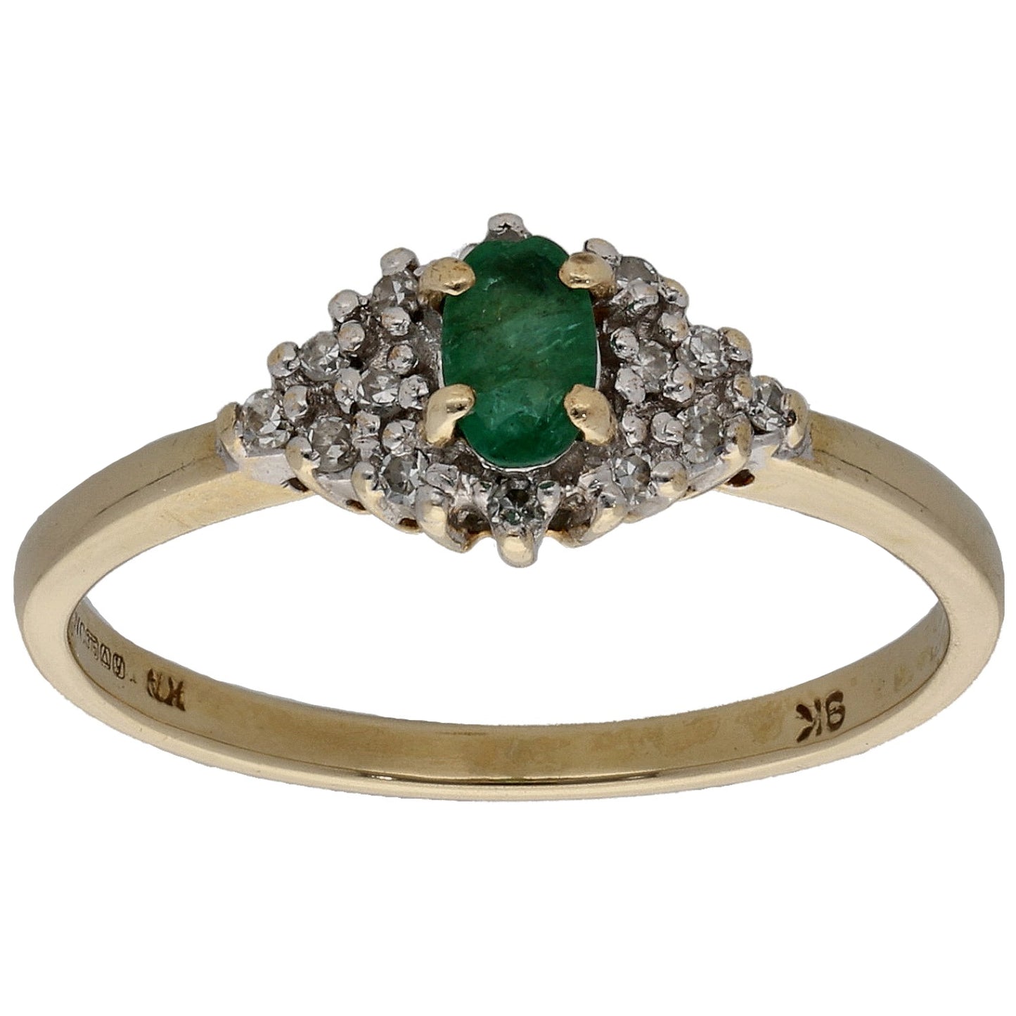 9ct Gold Emerald & 0.06ct Diamond Dress/Cocktail Ring Size N