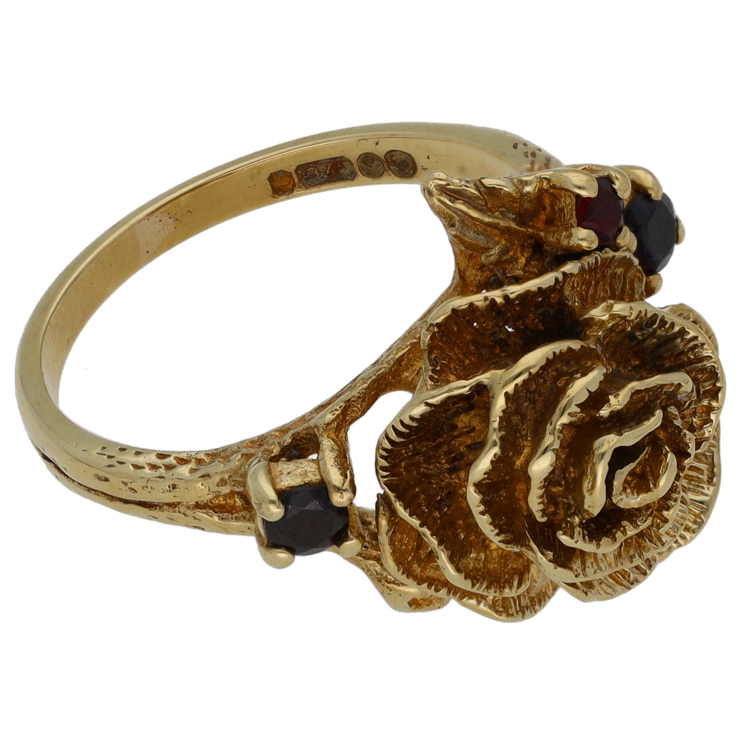 9ct Gold Garnet Flower Ring Size O