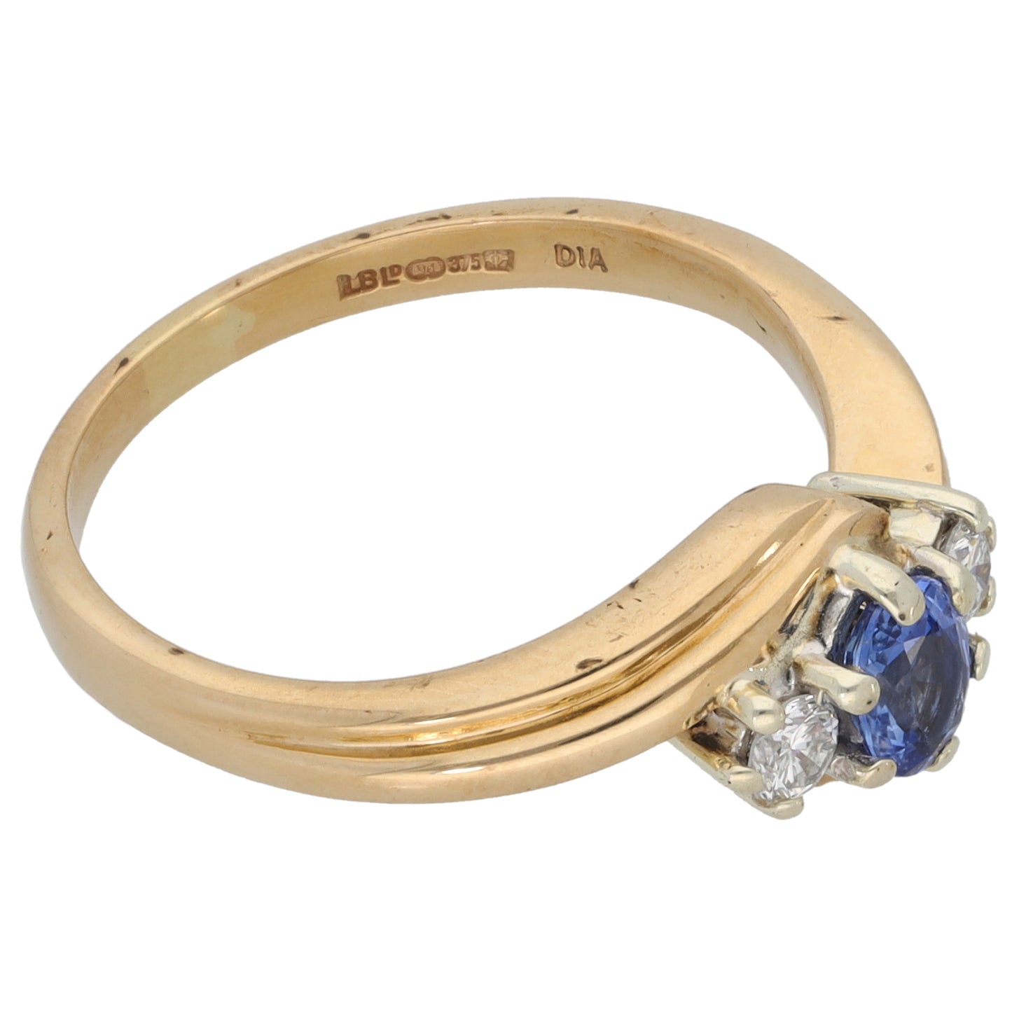 9ct Gold 0.14ct Diamond & Sapphire Three Stone Ring Size P