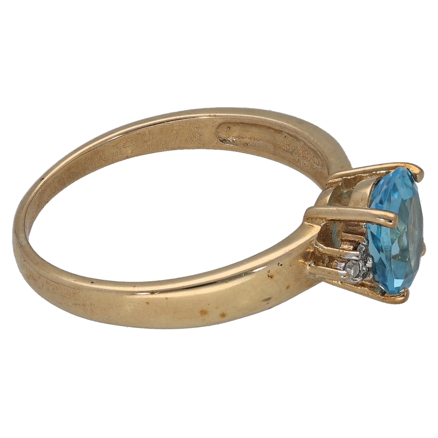 9ct Gold Topaz & 0.03ct Diamond Single Stone Ring with Accent Stones Size O