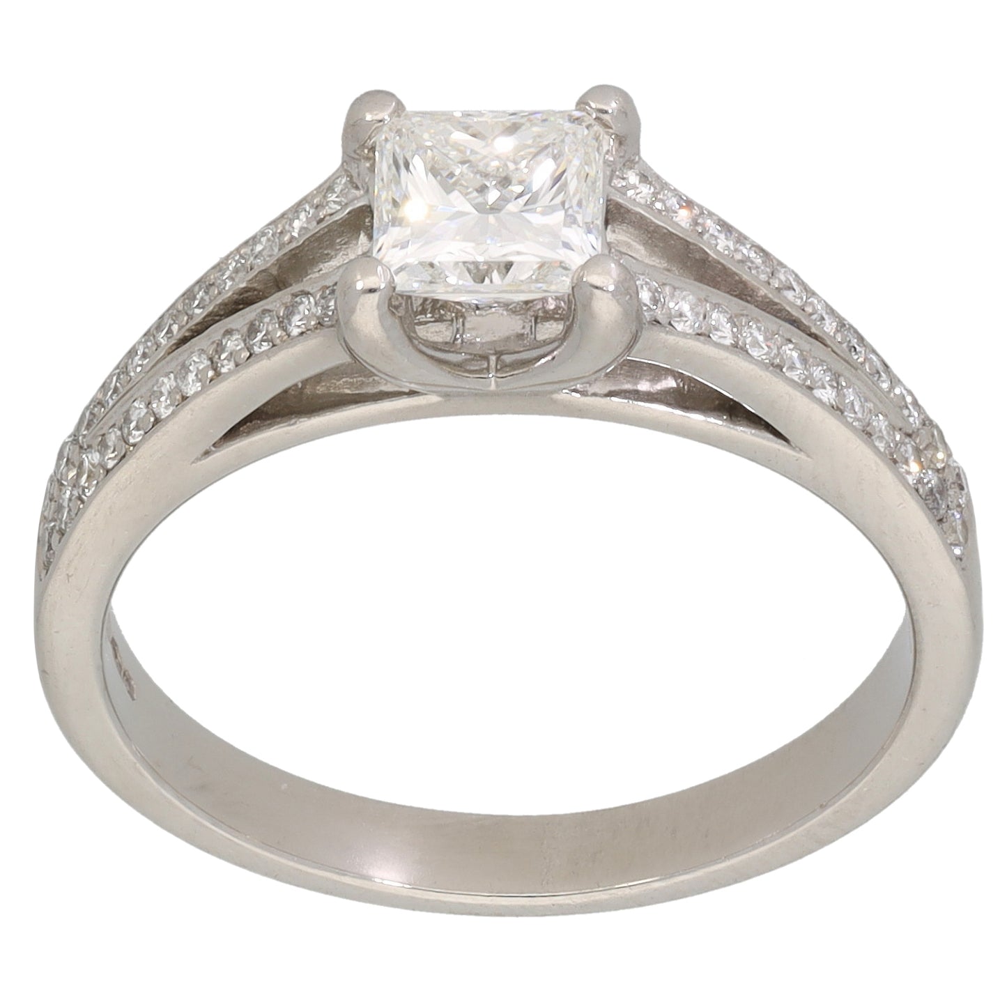 Platinum 0.92ct Diamond Solitaire Ring With Accent Stones Size P