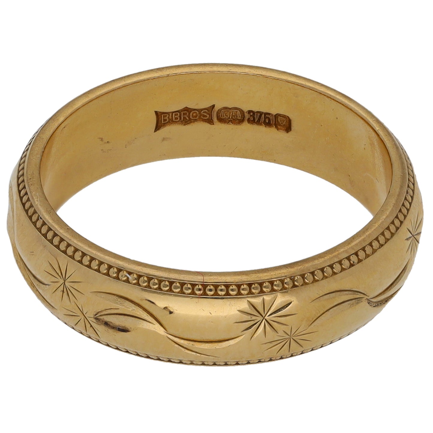 9ct Gold Patterned Wedding Ring Size K