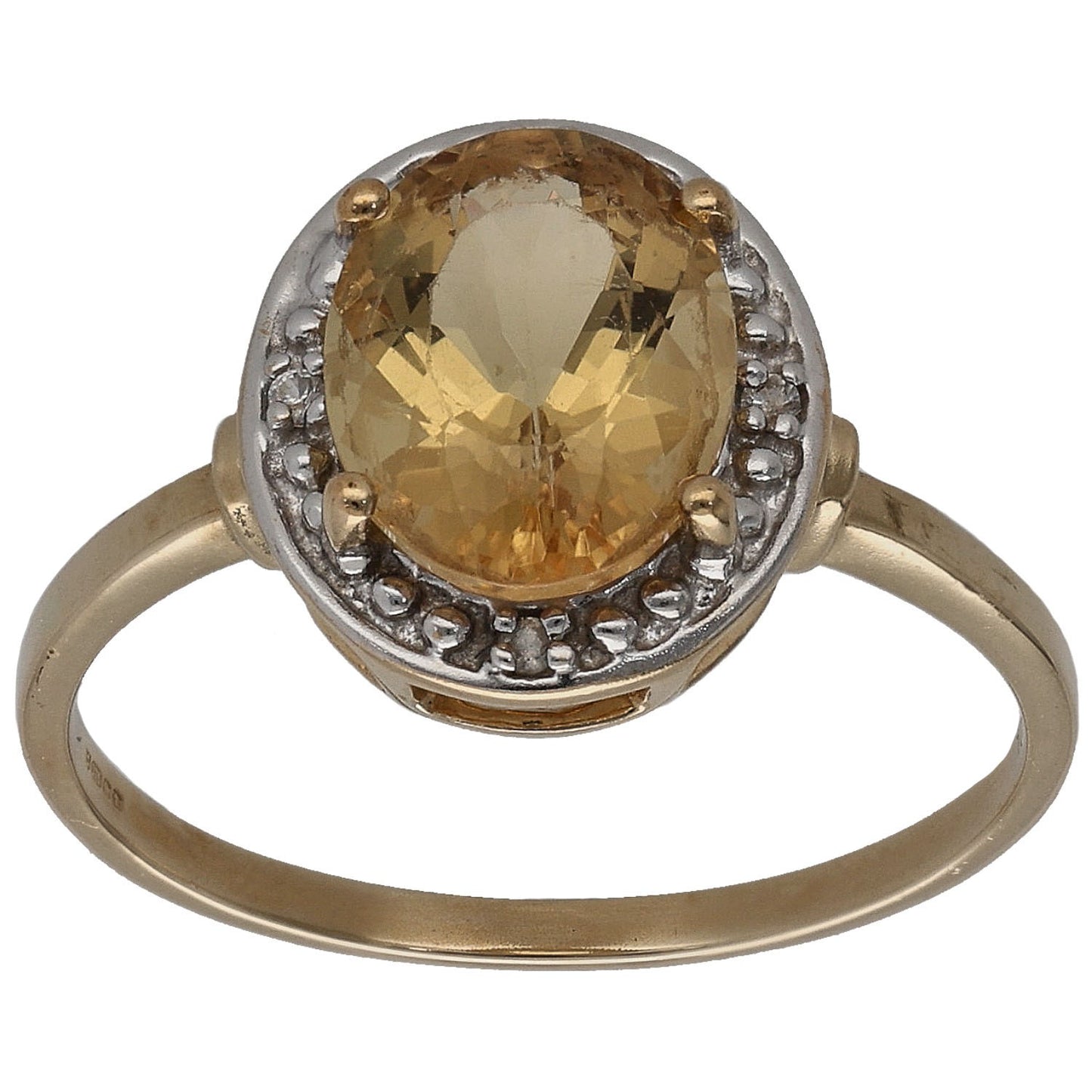 9ct Gold Citrine & Imitation Single Stone Ring With Accents Size M