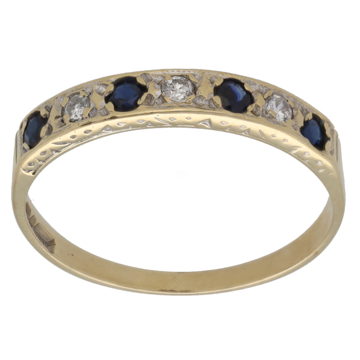 9ct Gold Sapphire & 0.03ct Diamond Half Eternity Ring Size O