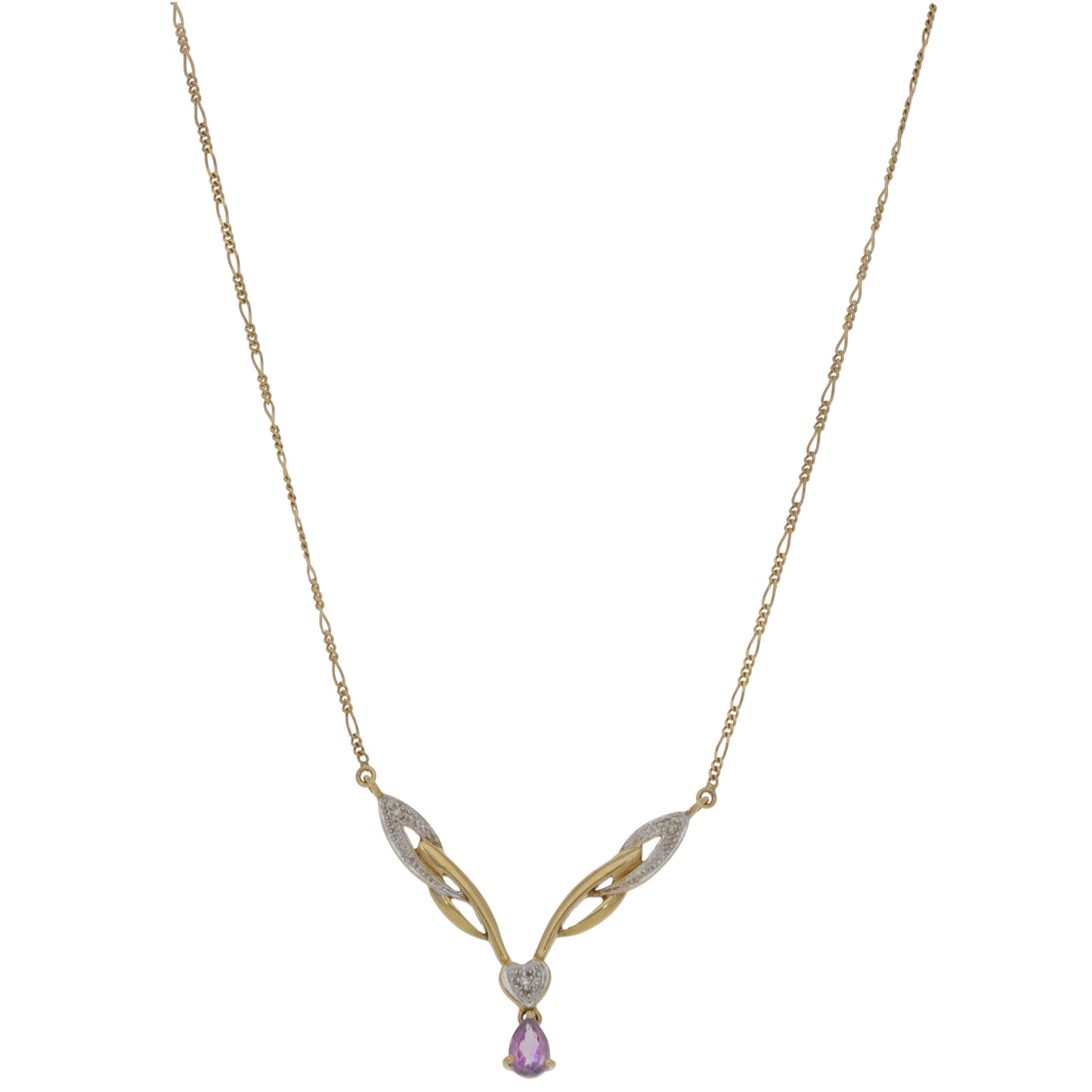 9ct Gold 0.01ct Diamond & Amethyst Fancy Necklace 14"