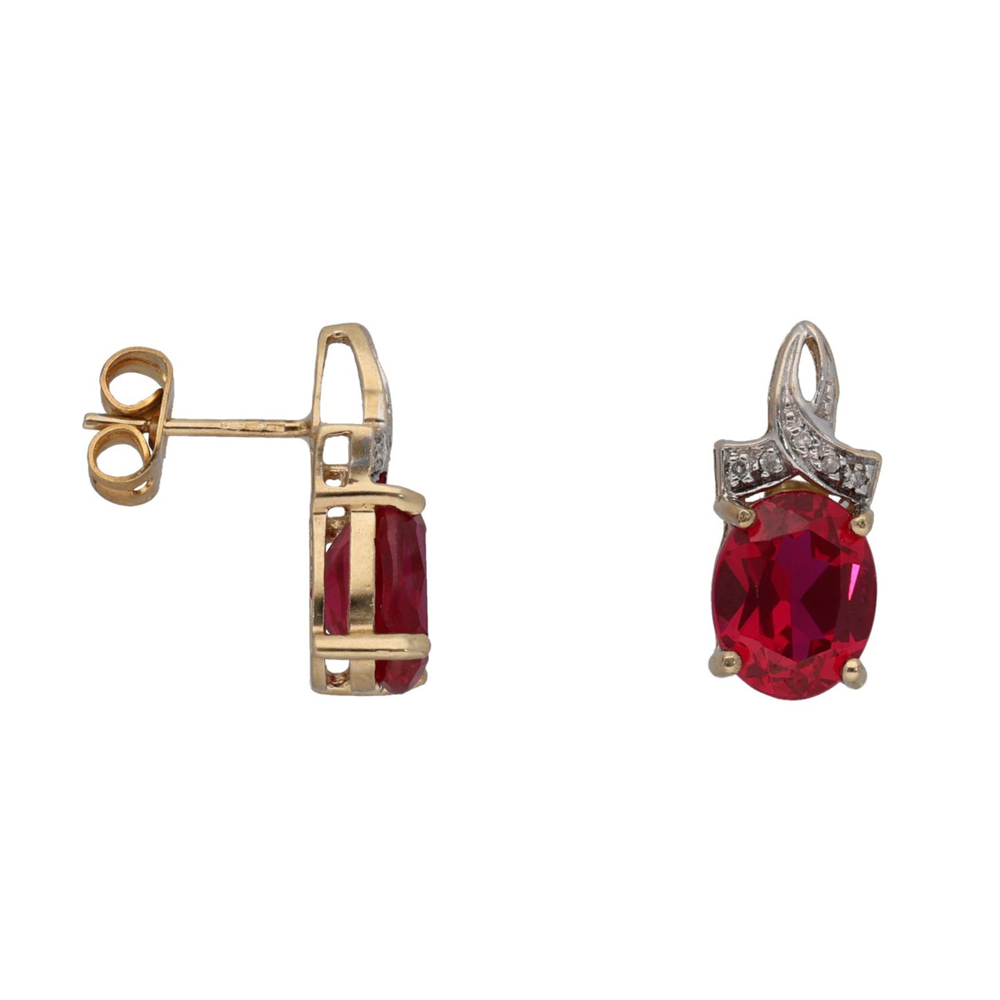9ct Gold 0.075ct Diamond & Man Made Ruby Earrings & Pendant Jewellery Set
