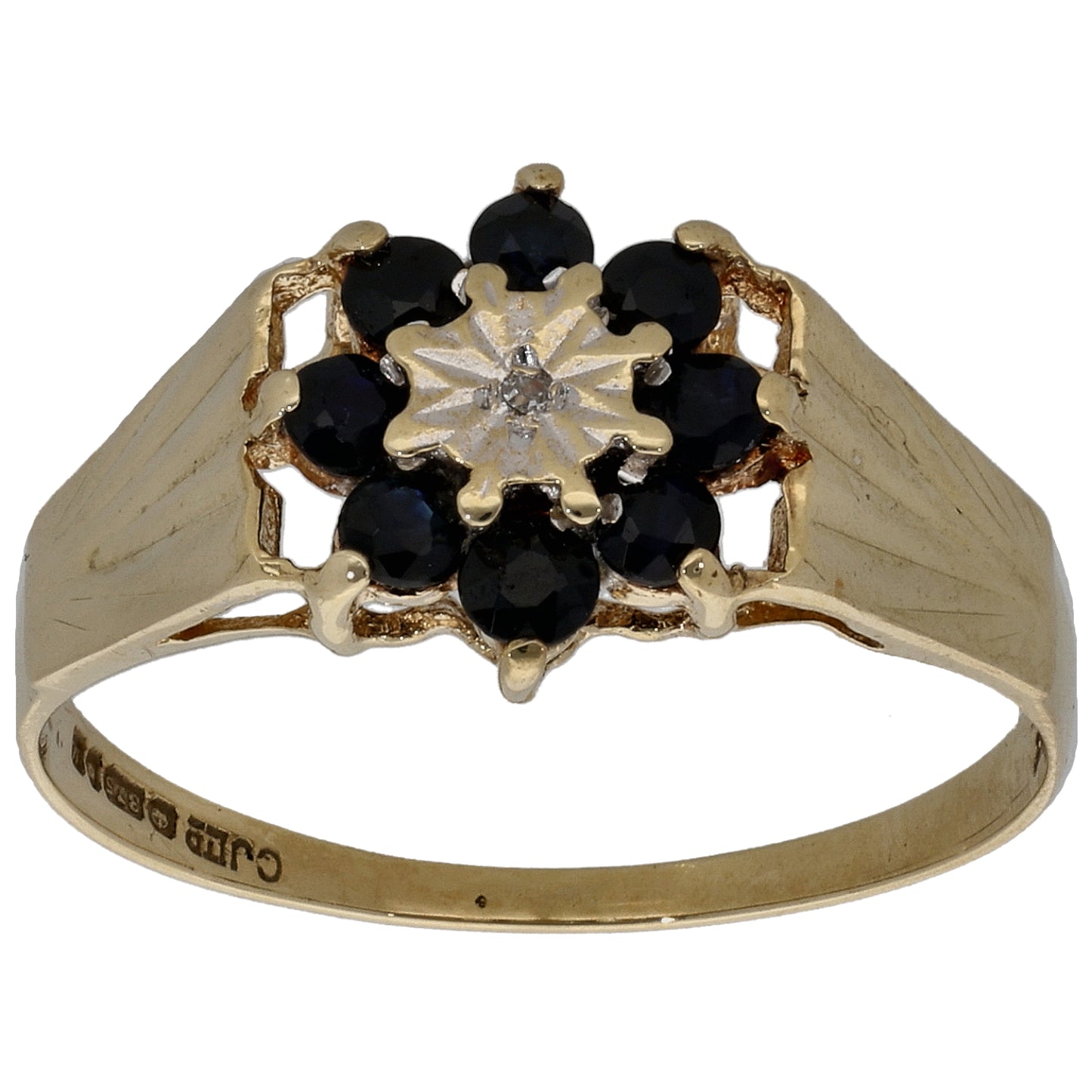 9ct Gold Sapphire & 0.005ct Diamond Dress/Cocktail Ring Size Q