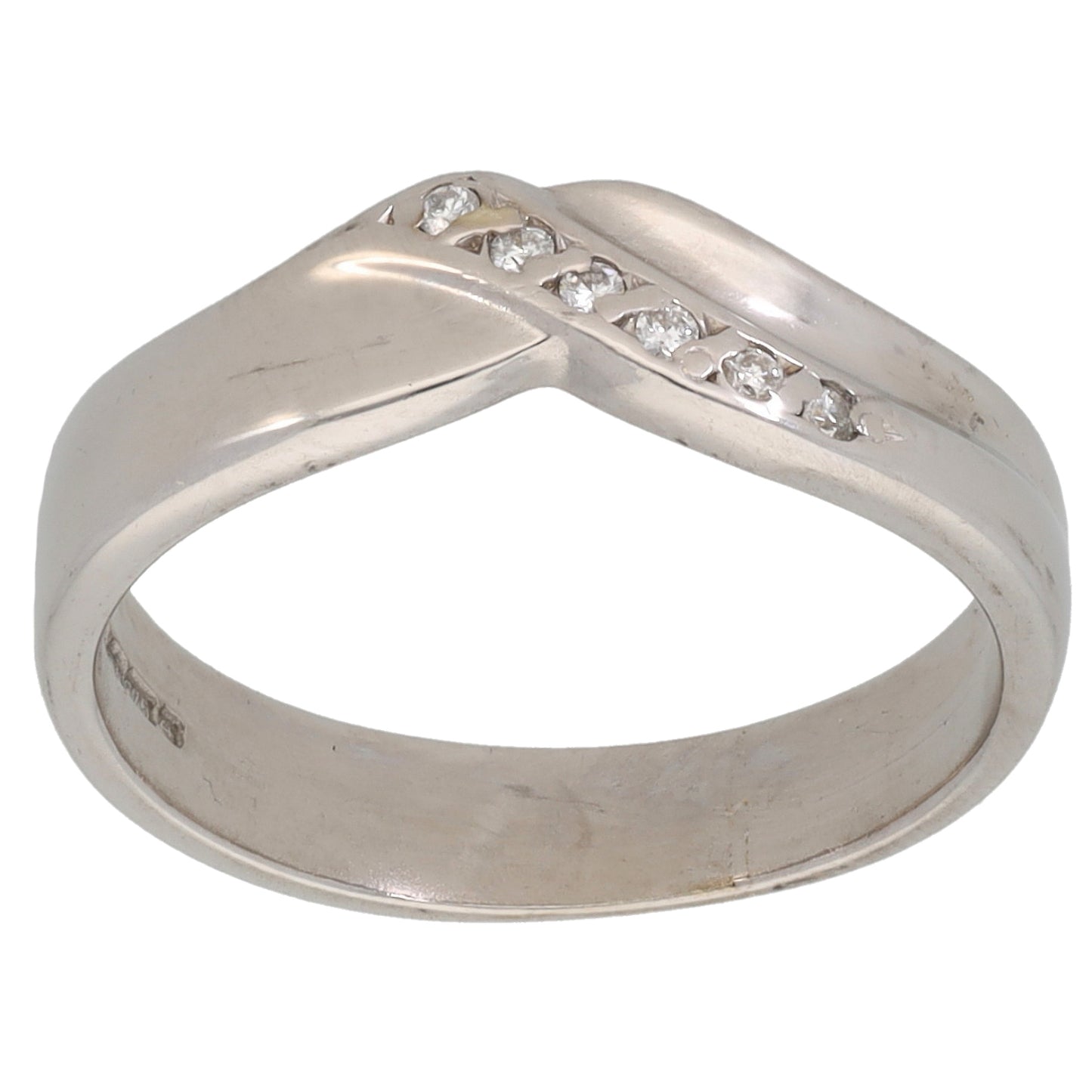 9ct White Gold 0.06ct Diamond Wishbone Ring Size K