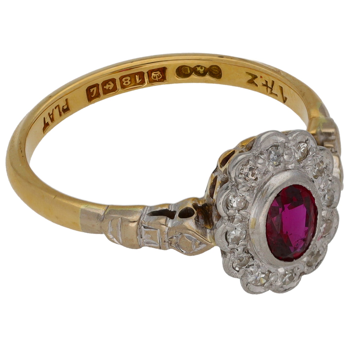 18ct Gold Ruby & 0.12ct Diamond Dress/Cocktail Ring Size M