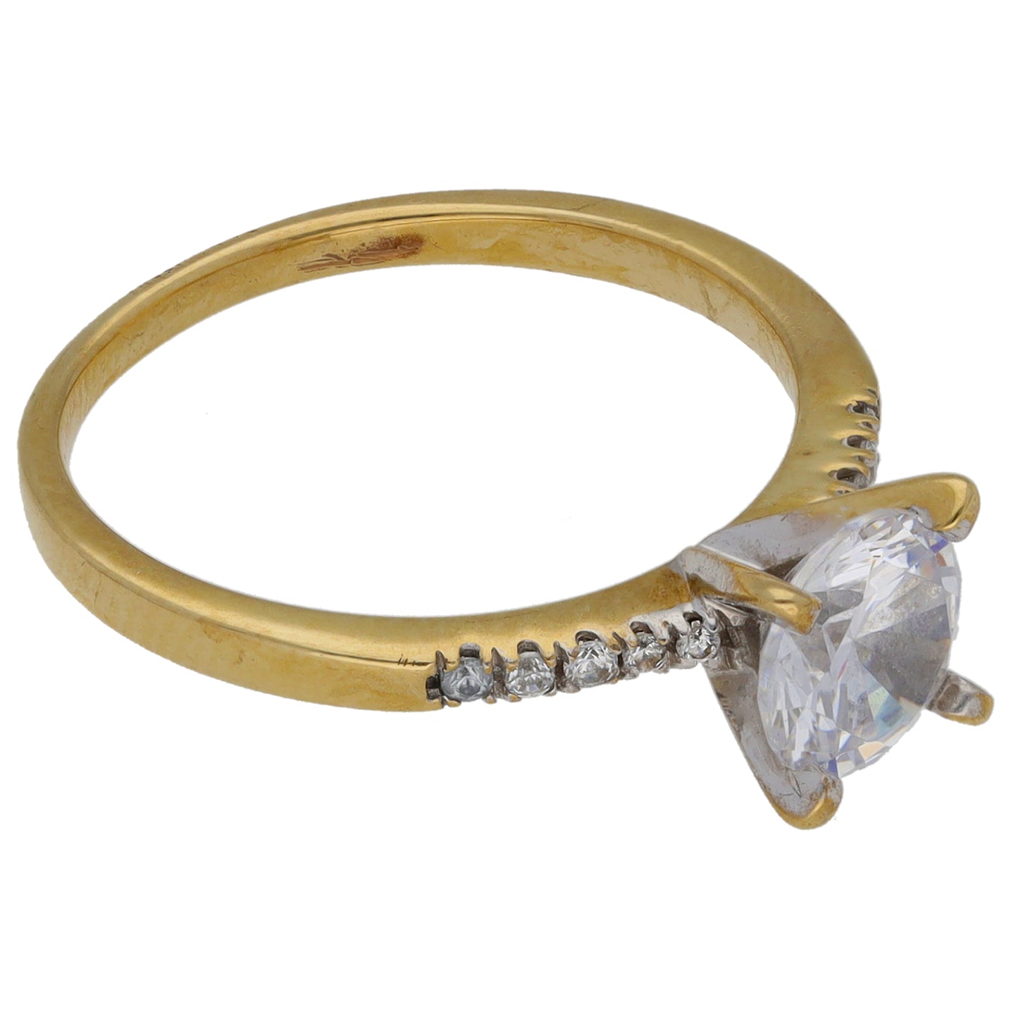 9ct Gold Cubic Zirconia Single Stone Ring with Accent Stones Size M