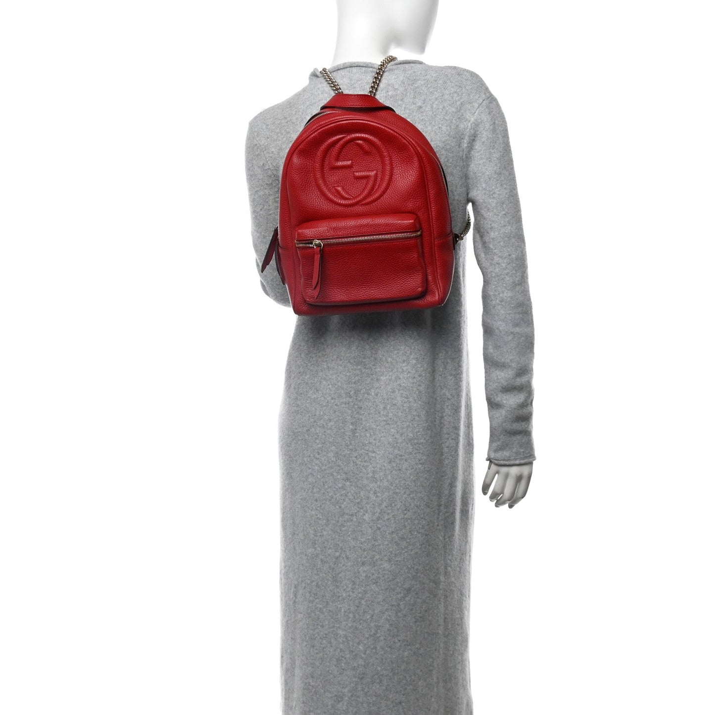 Gucci Soho Chain Backpack Pebbled Calfskin Leather Bag - Hibiscus Red