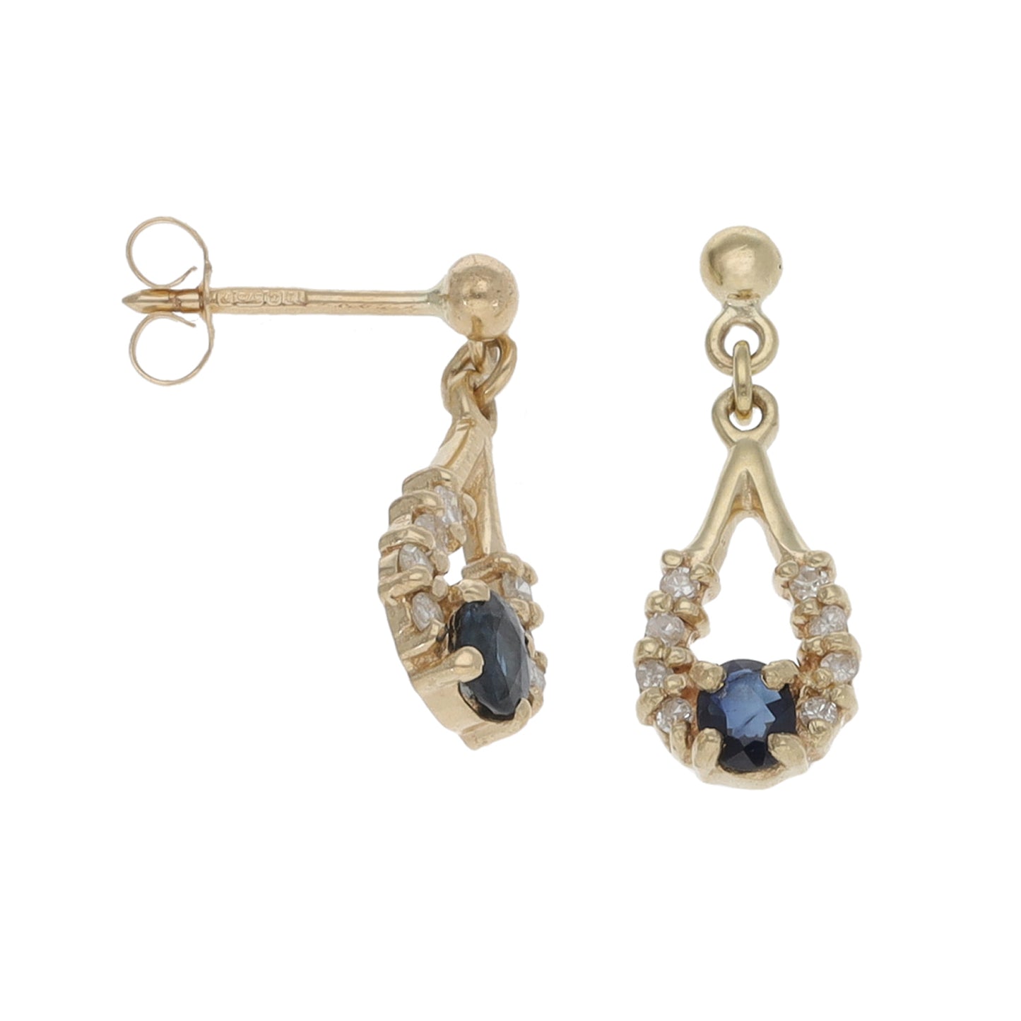 9ct Gold Sapphire & 0.16ct Diamond Drop Earrings