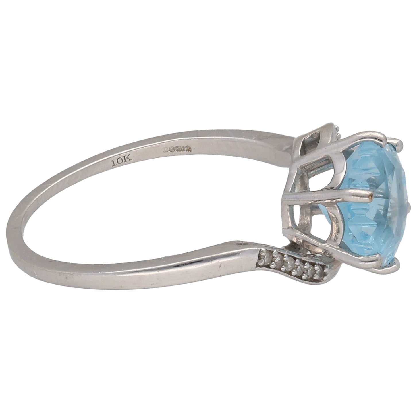 9ct White Gold Topaz & 0.06ct Diamond Single Stone Ring With Accents Size P