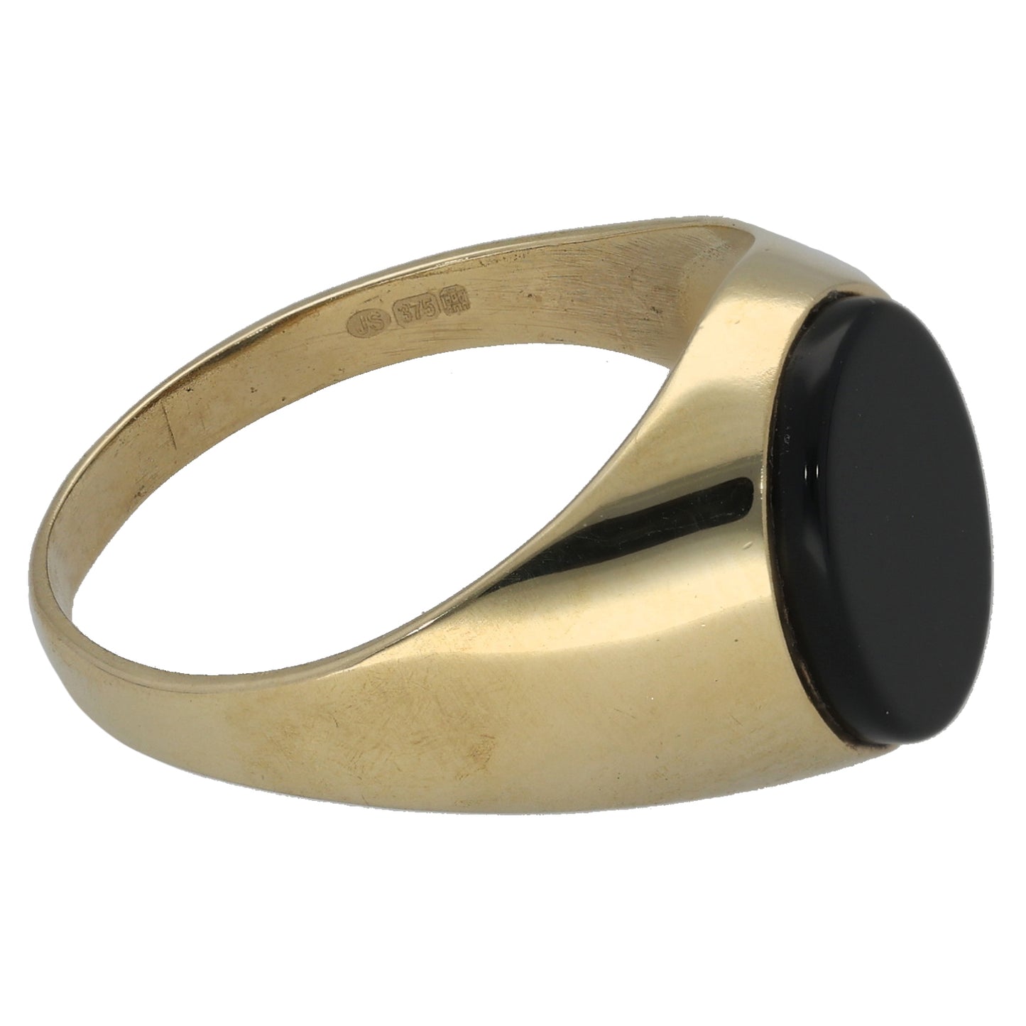 9ct Gold Onyx Plain Single Stone Signet Ring Size V