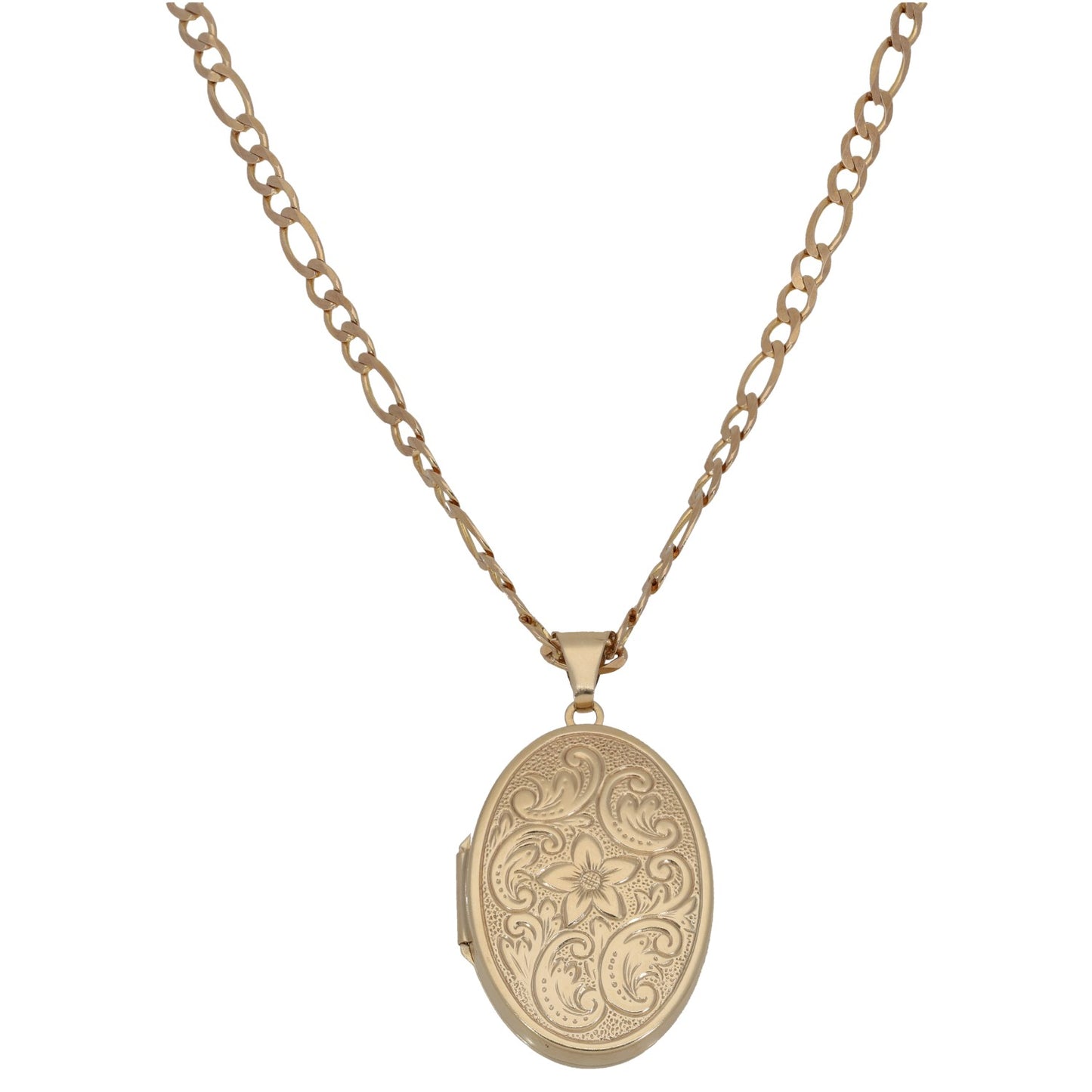 9ct Gold Patterned Locket Pendant With Chain