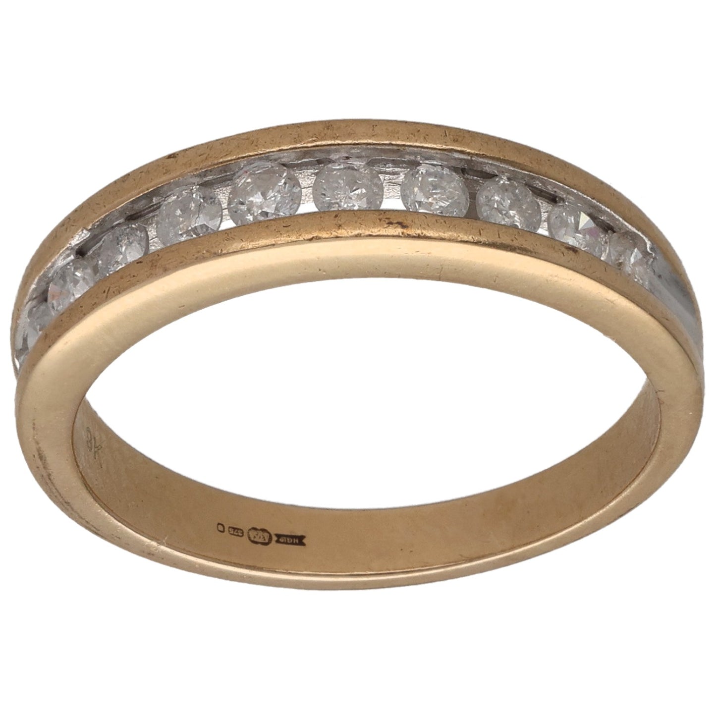 9ct gold half-eternity ring with round diamonds set along band