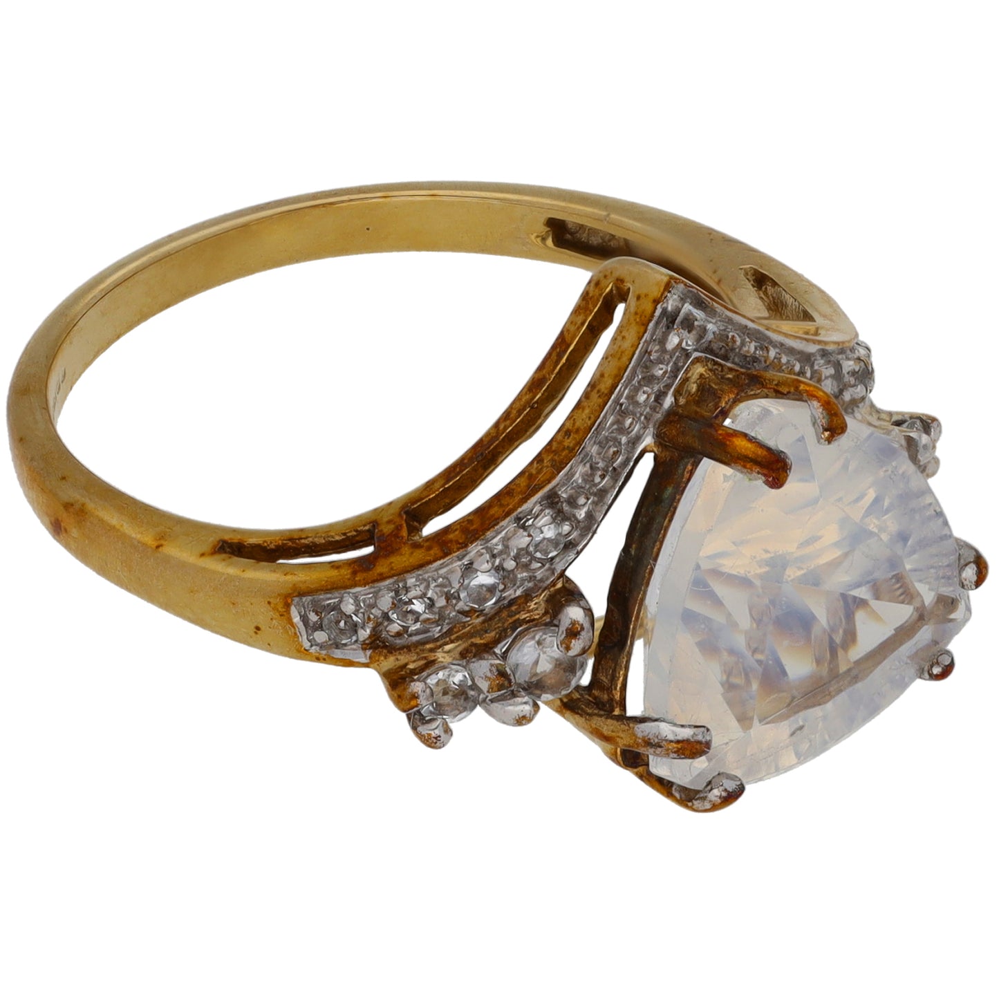 9ct Gold Quartz & Imitation Gems Dress/Cocktail Ring Size N