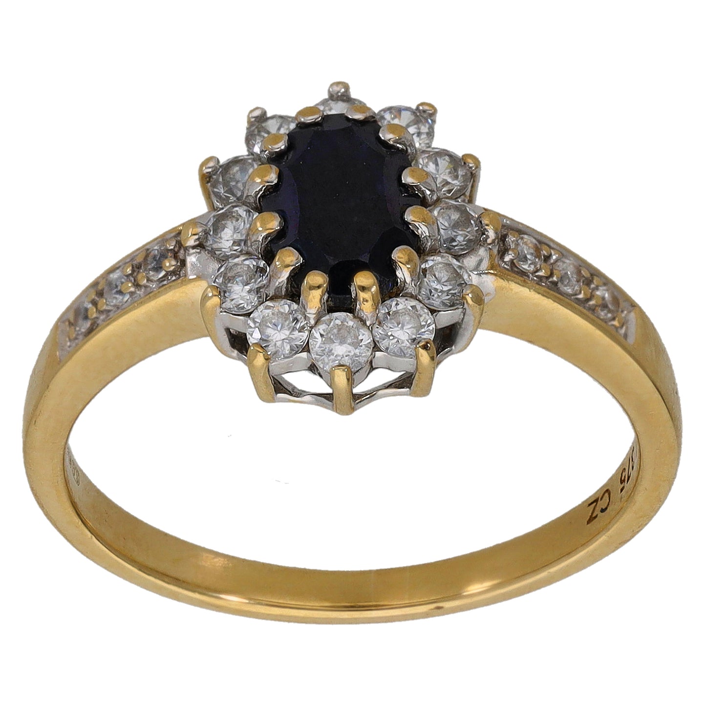9ct Gold Sapphire & Cubic Zirconia Dress/Cocktail Ring Size P