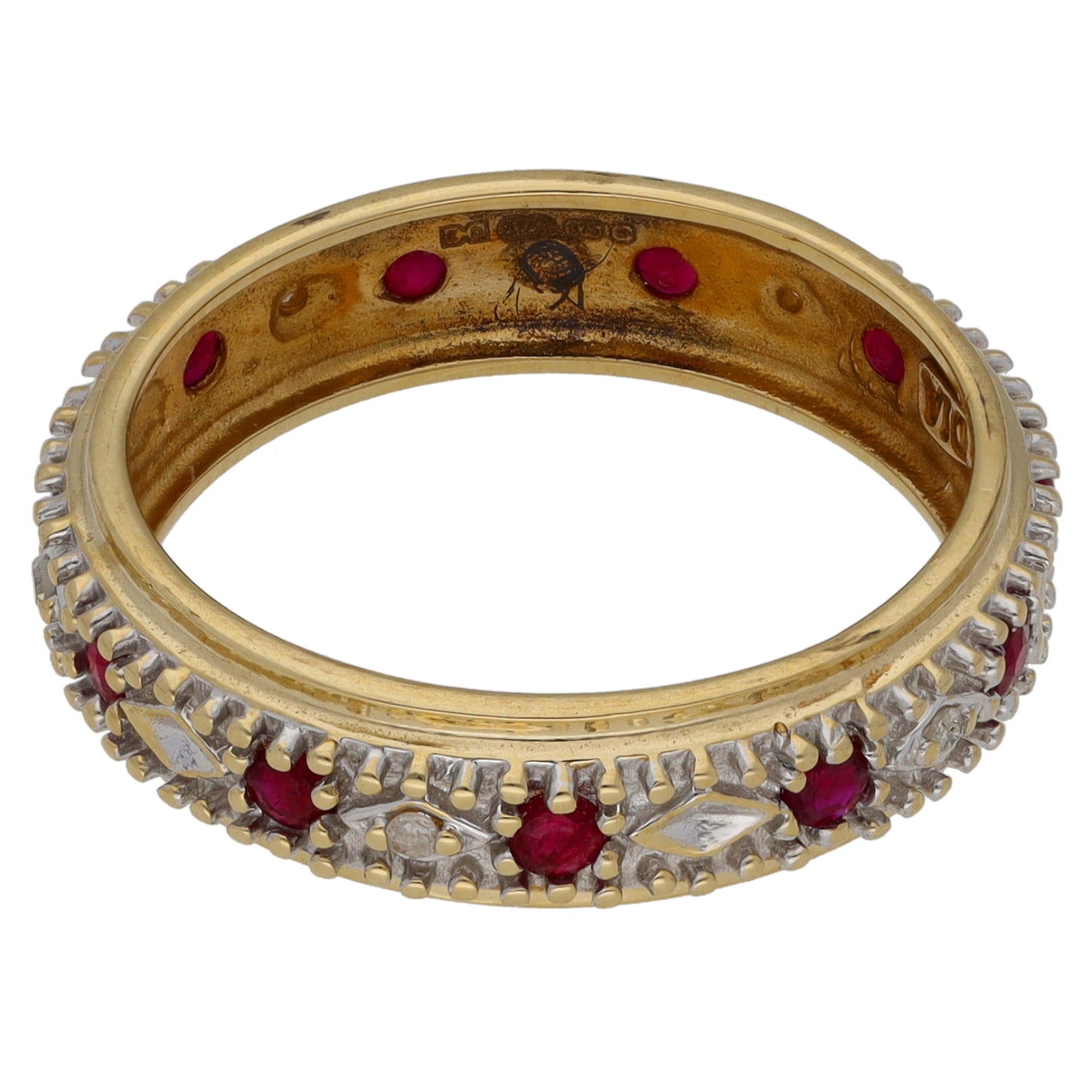 9ct Gold Ruby & 0.025ct Diamond Eternity Ring Size O