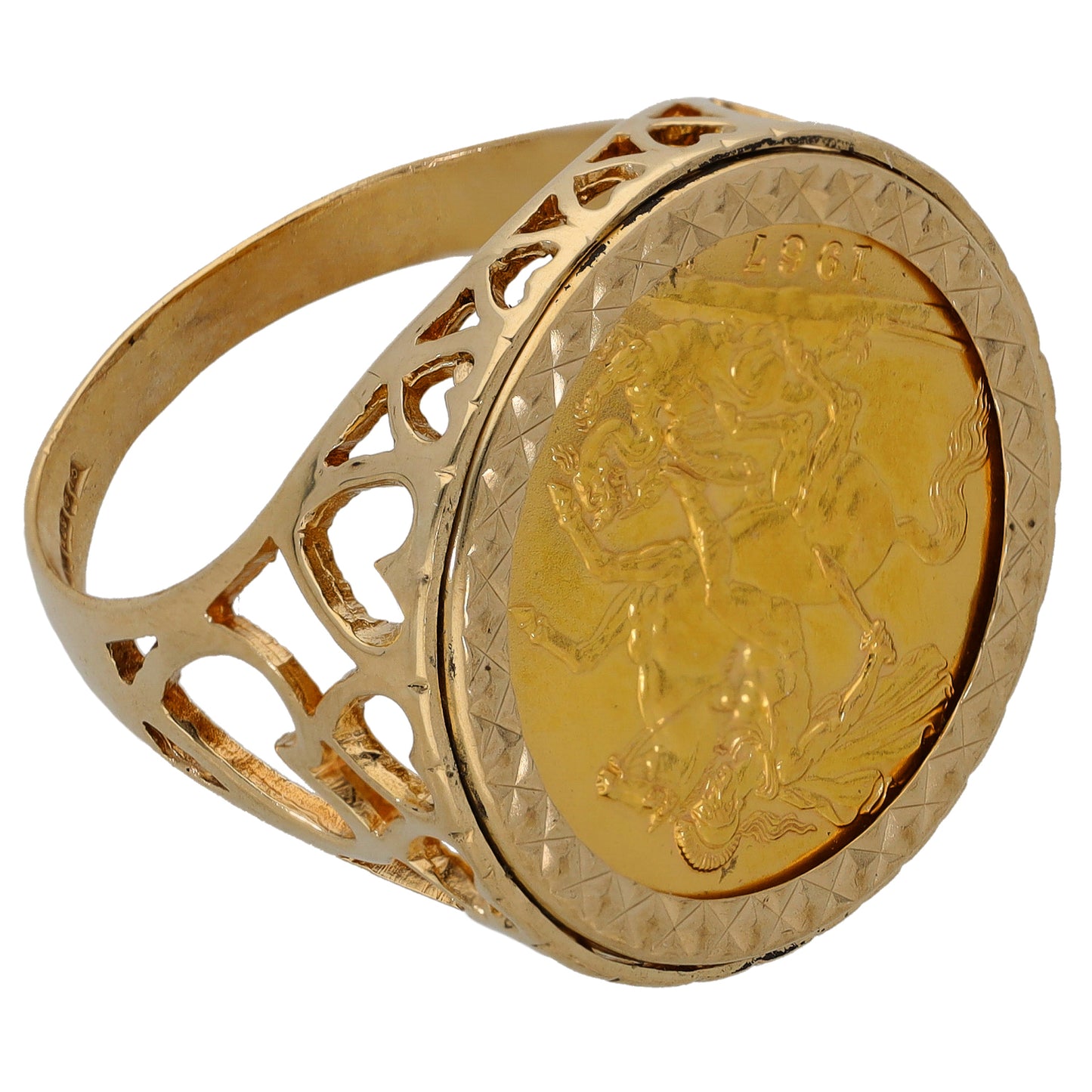 9ct Gold Full Sovereign Coin Ring Size X