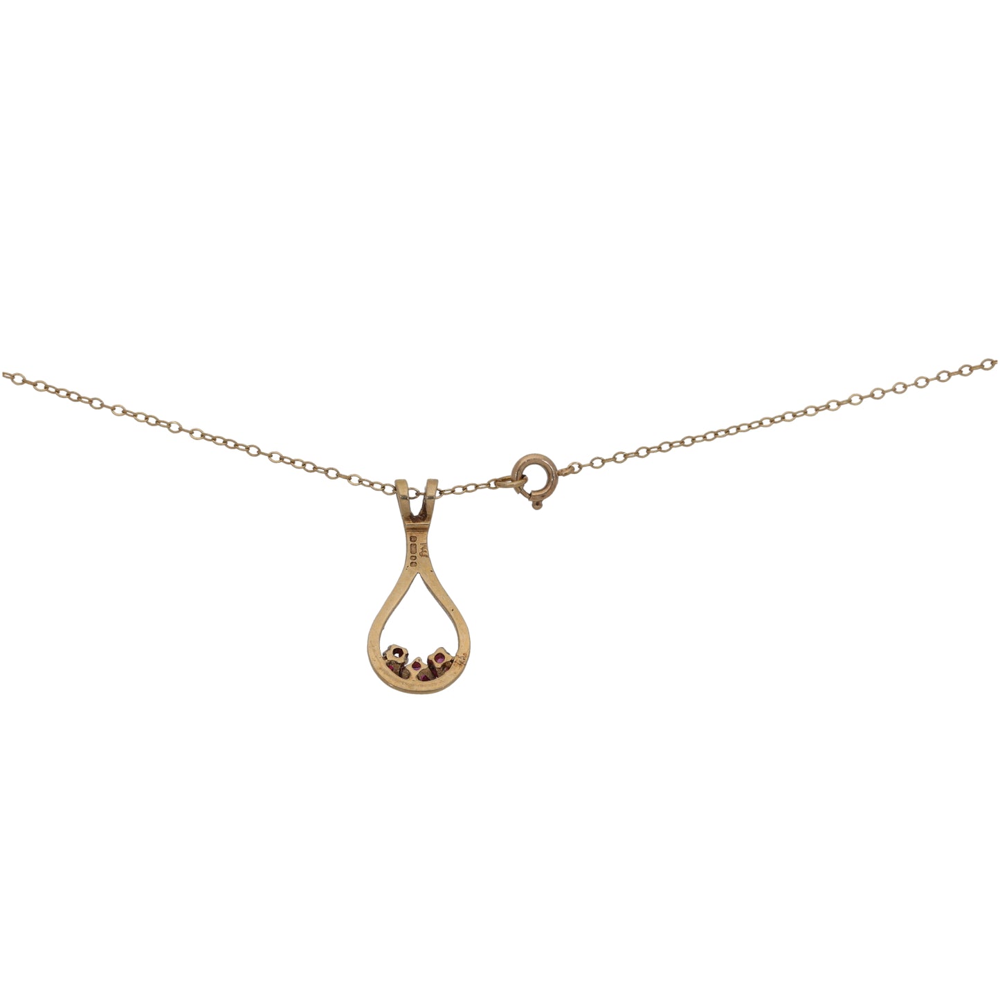 9ct Gold Ruby Three Stone Pendant With Chain