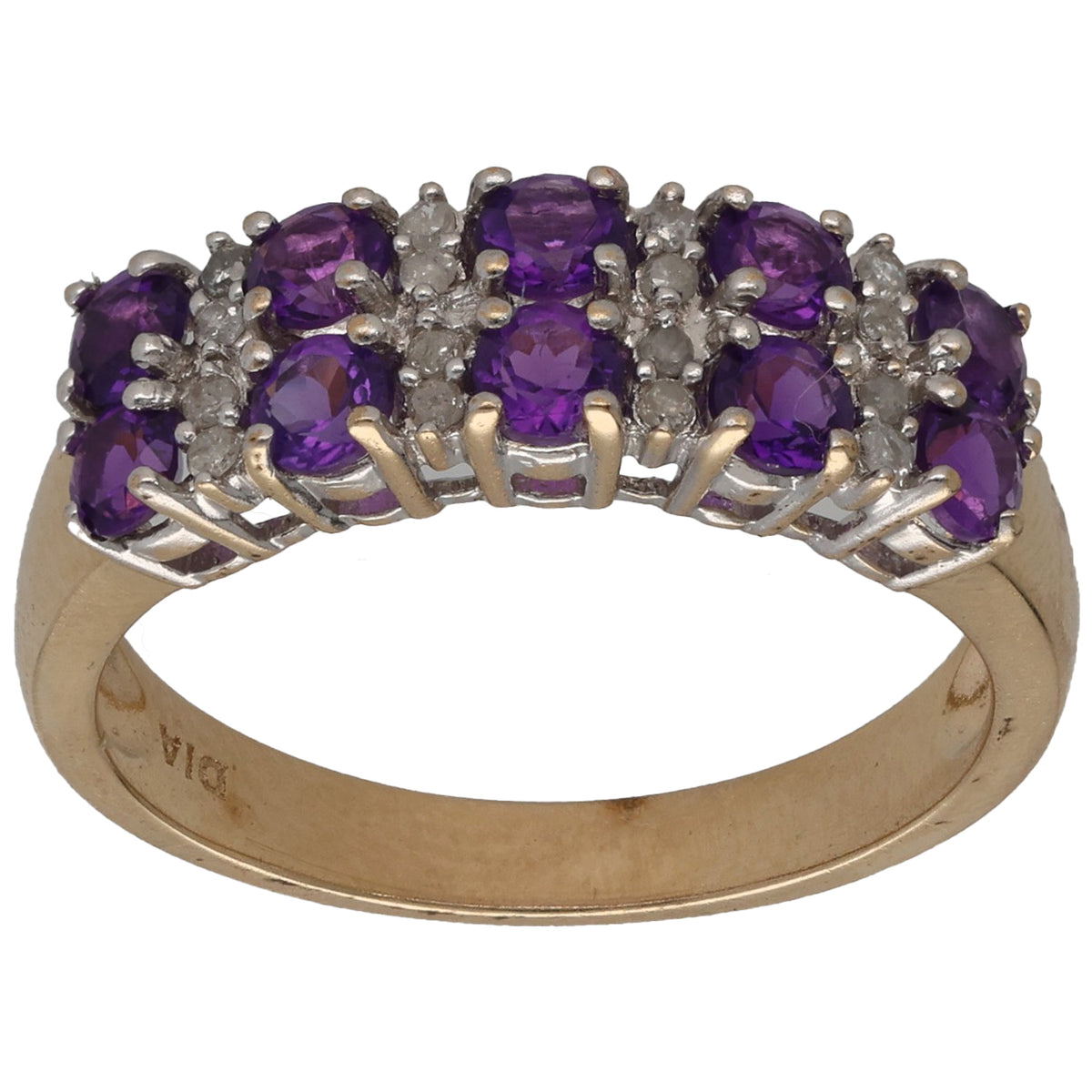9ct Gold Amethyst & 0.13ct Diamond Dress/Cocktail Ring Size O