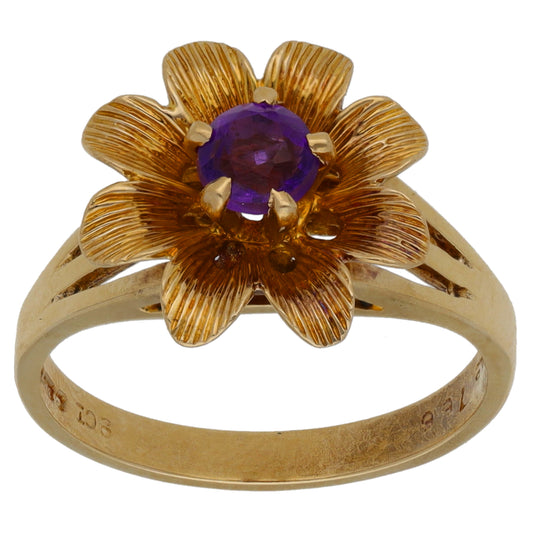 9ct Gold Amethyst Single Stone Ring Size L