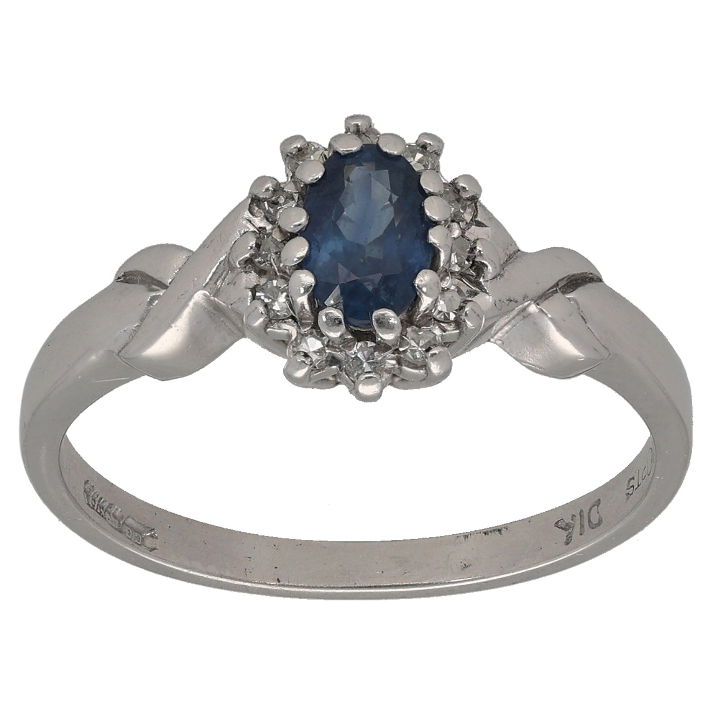9ct White Gold Sapphire & 0.10ct Diamond Dress/Cocktail Ring Size Q