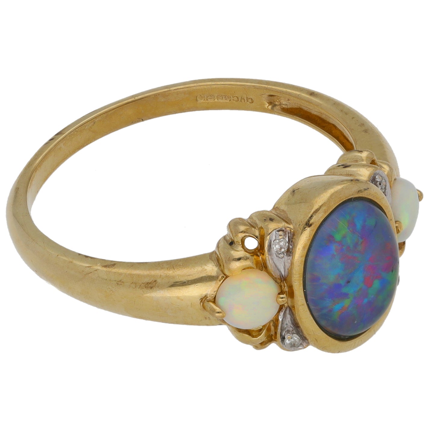 9ct Gold Opal Triplet, Opal & Cubic Zirconia Dress/Cocktail Ring Size U