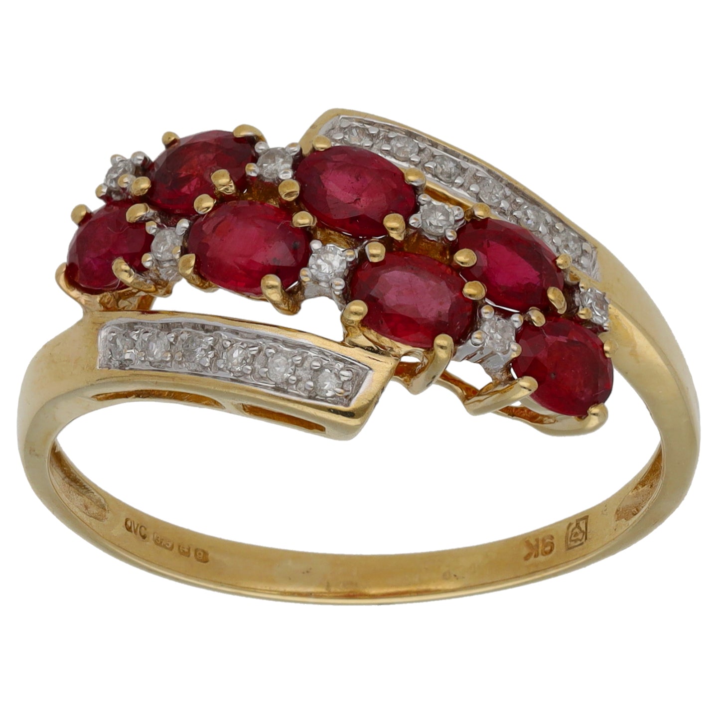 9ct Gold Glass Filled Ruby & 0.13ct Diamond Dress/Cocktail Ring Size V