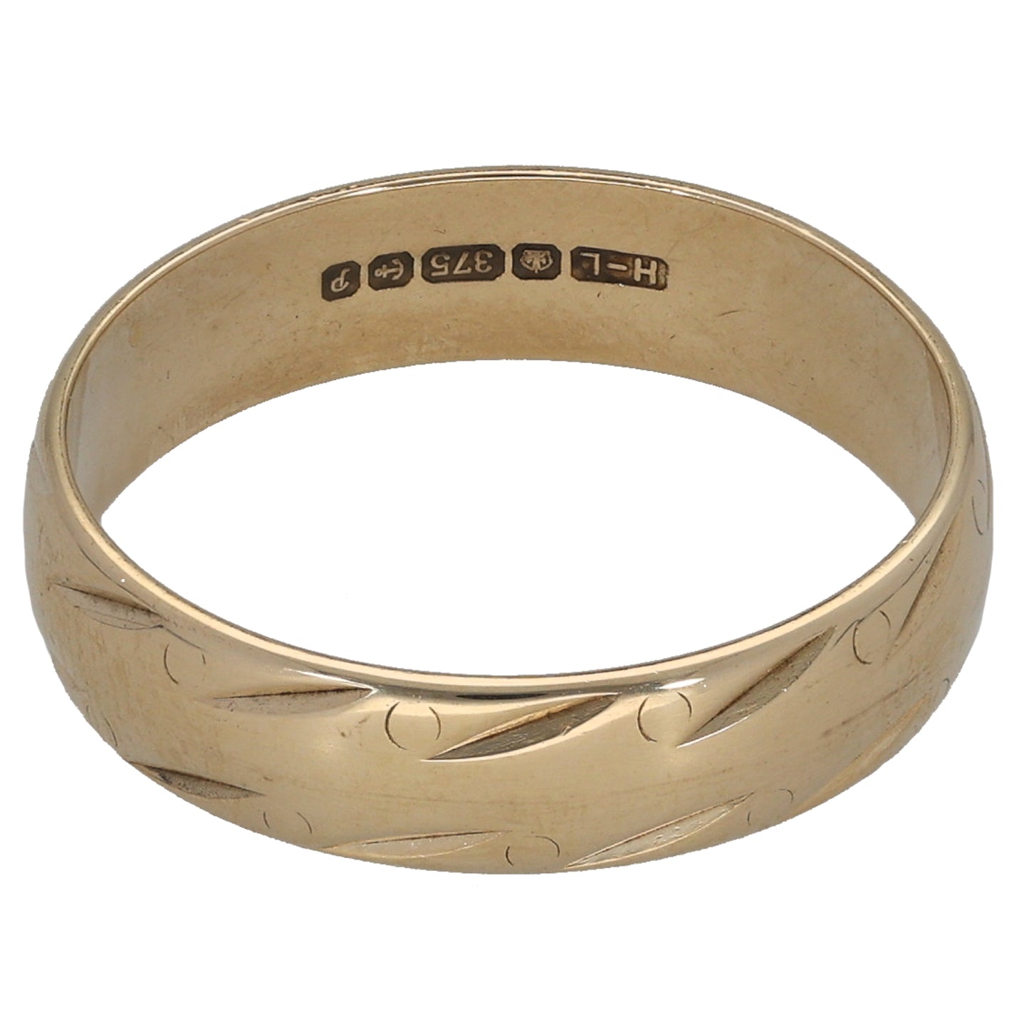 9ct Gold Patterned Wedding Ring Size N