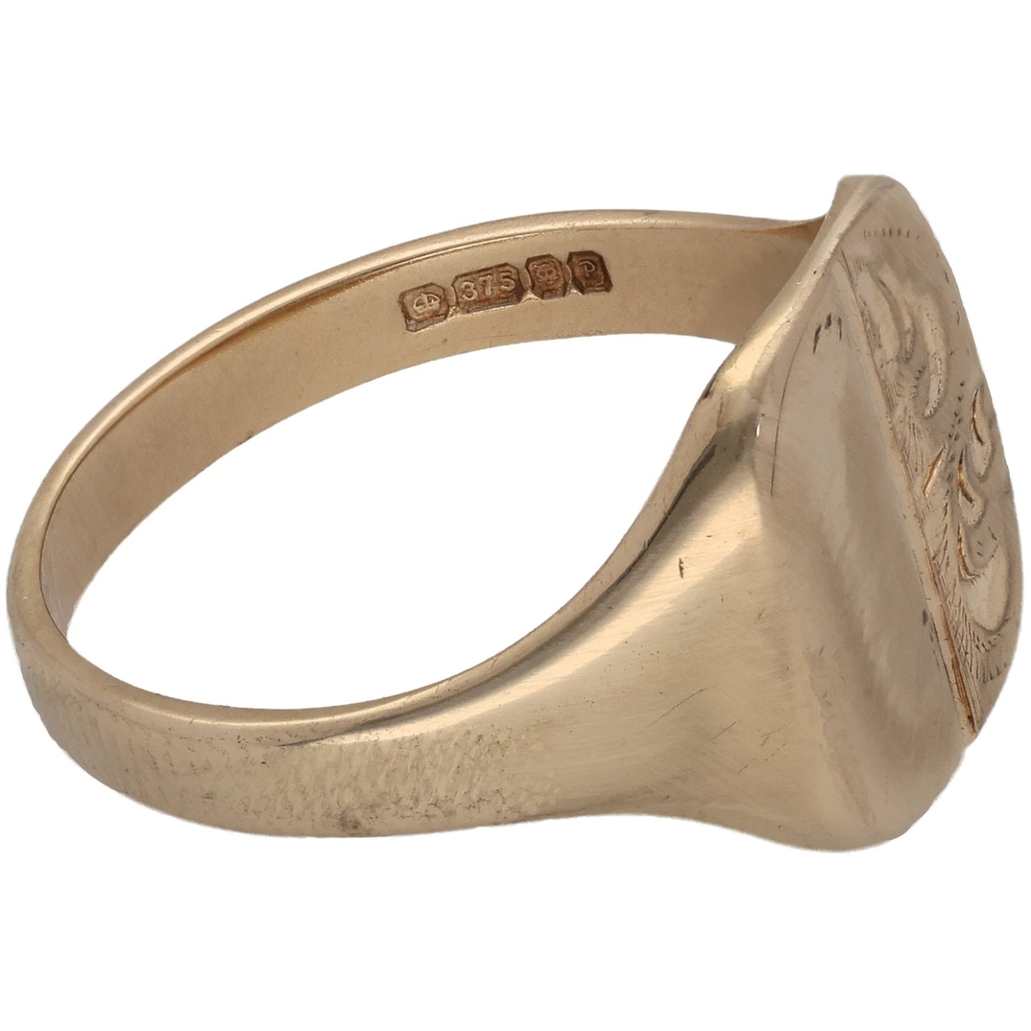 9ct Gold Patterned Signet Ring Size S