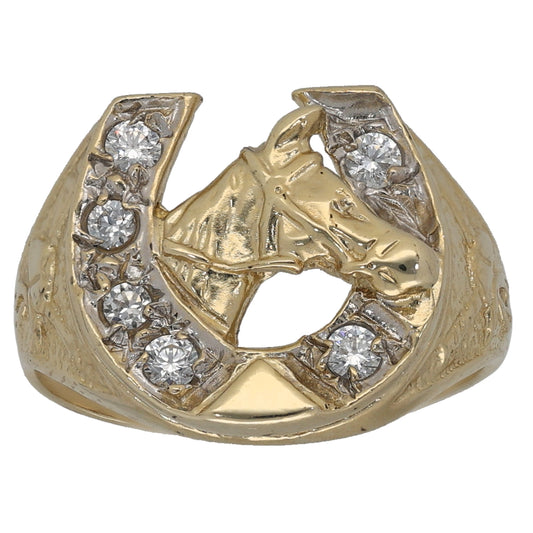 9ct Gold Cubic Zirconia Horseshoe Ring Size L