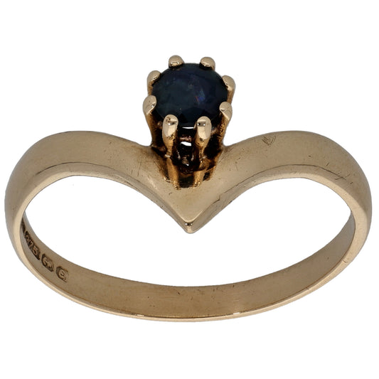 9ct Gold Sapphire Wishbone Ring Size Q