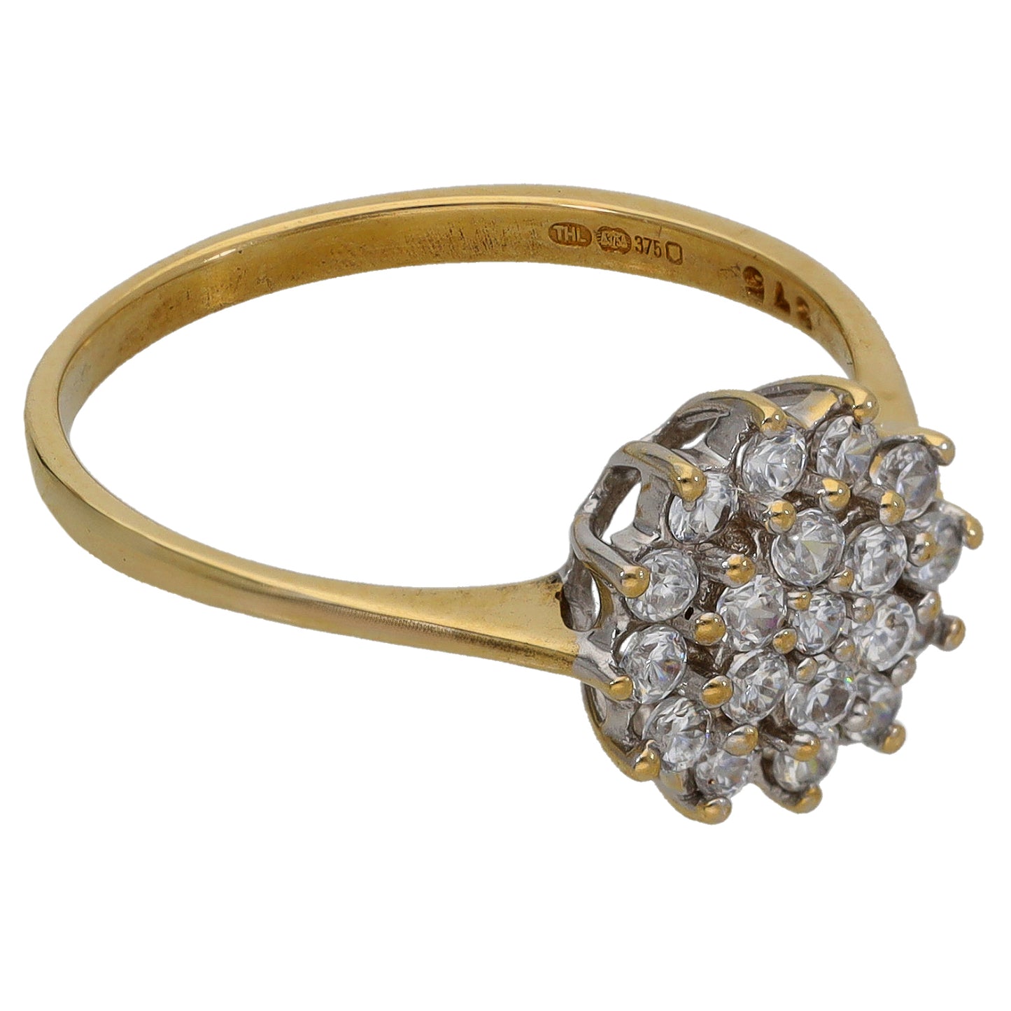 9ct Gold Cubic Zirconia Cluster Ring Size N