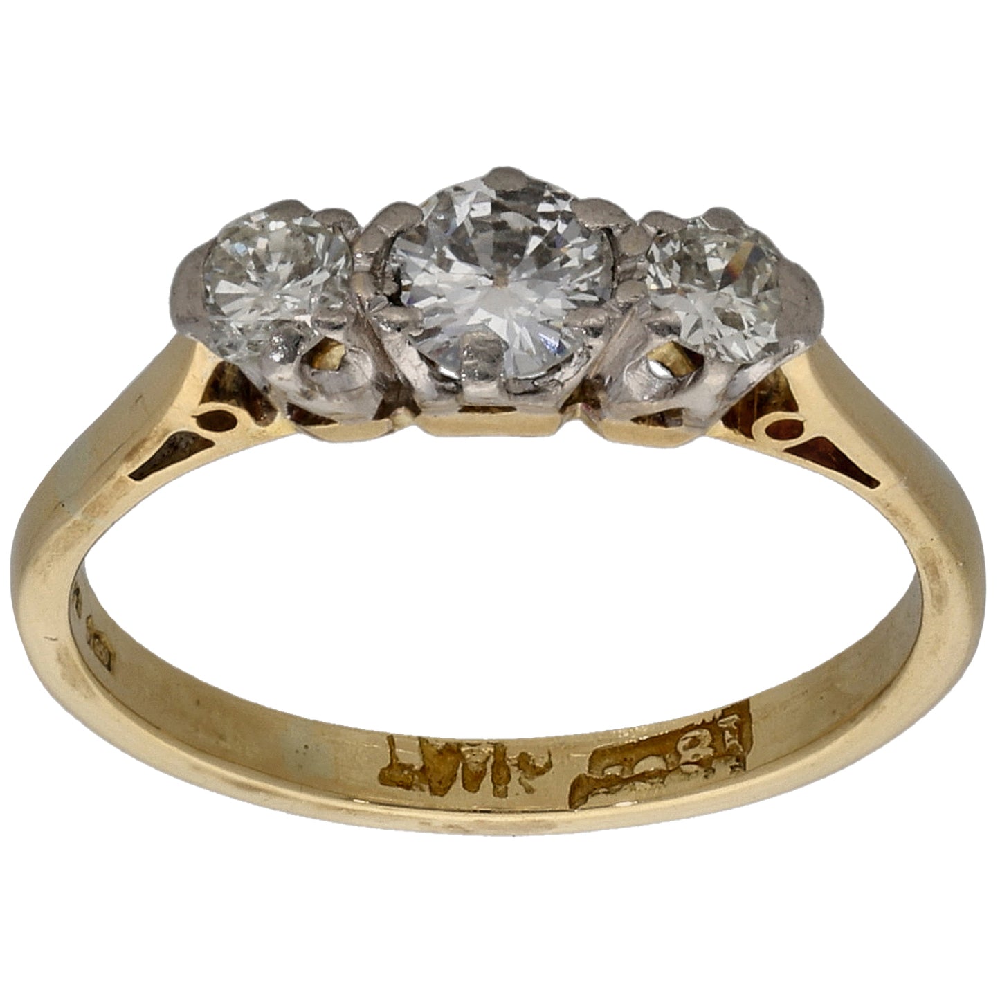 18ct Gold 0.63ct Diamond Trilogy Ring Size K