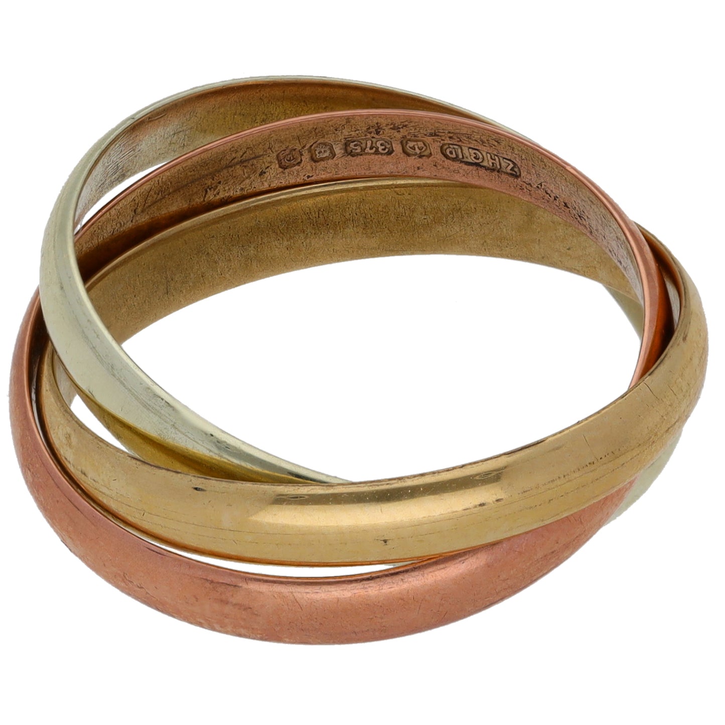 9ct Tri-Colour Gold Russian Wedding Ring Size M