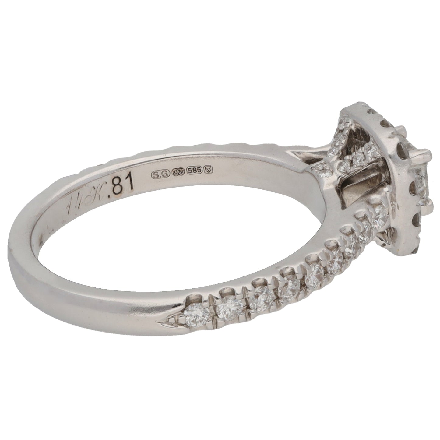 14ct White Gold 0.81ct Diamond Halo Ring Size L