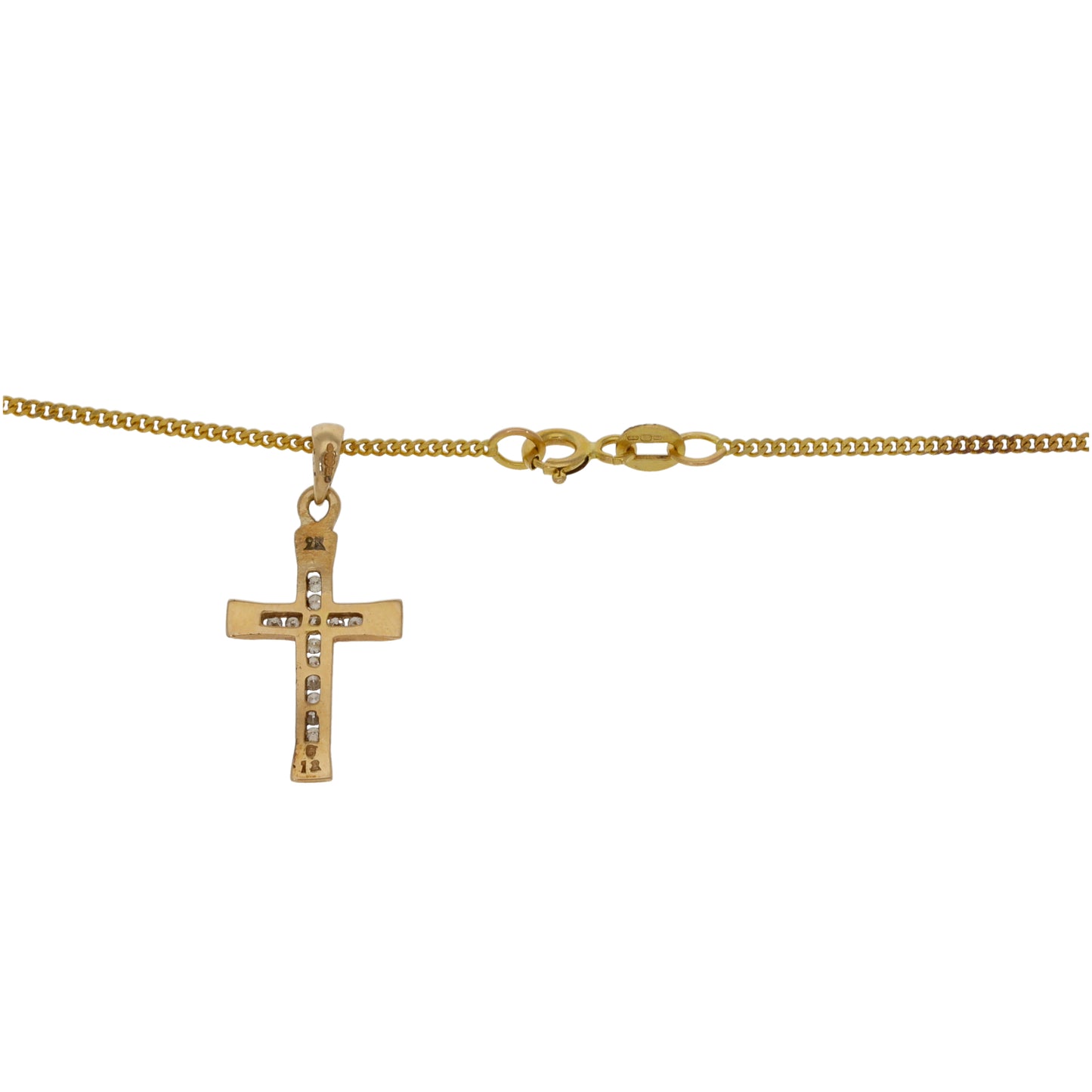 9ct Gold 0.14ct Diamond Cross Pendant With Chain
