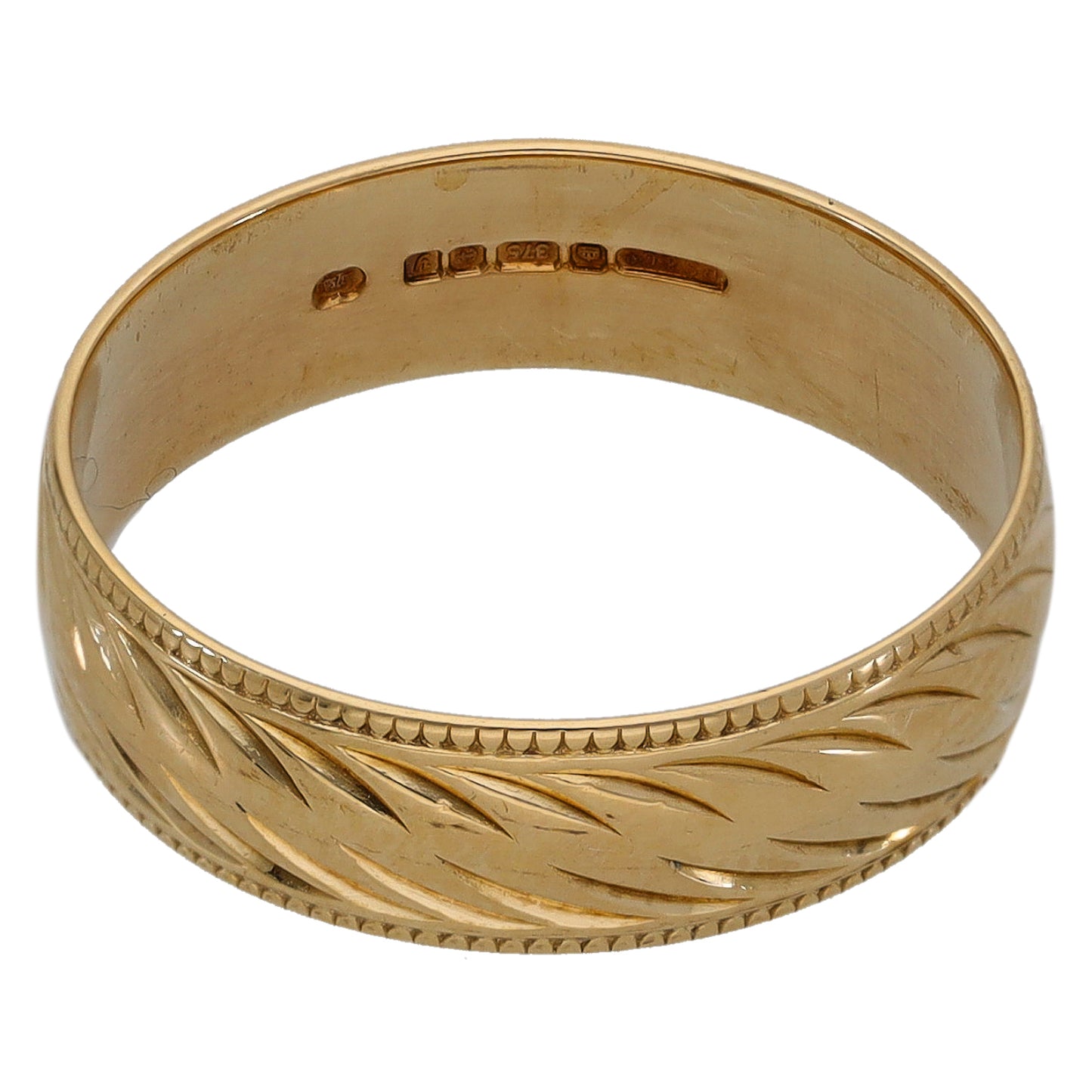 9ct Gold Patterned Wedding Ring Size N