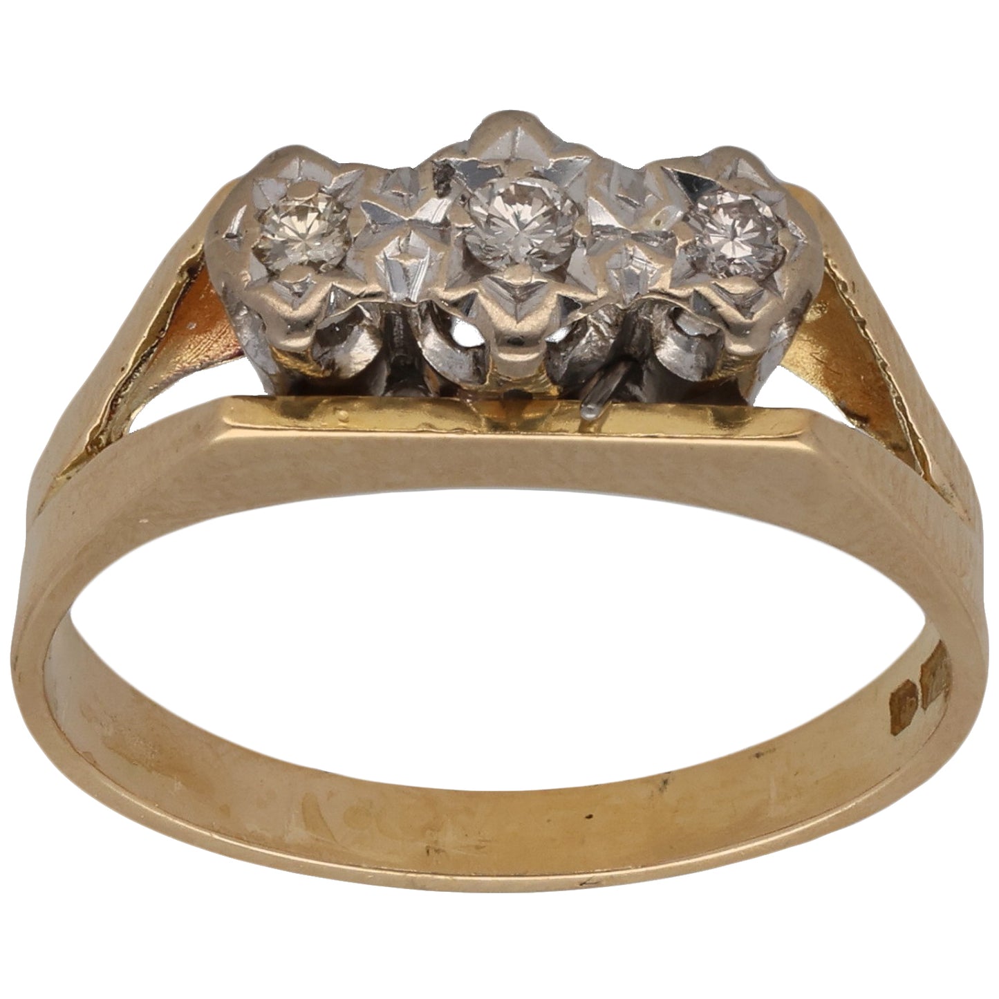 18ct Gold 0.09ct Diamond Trilogy Ring Size O