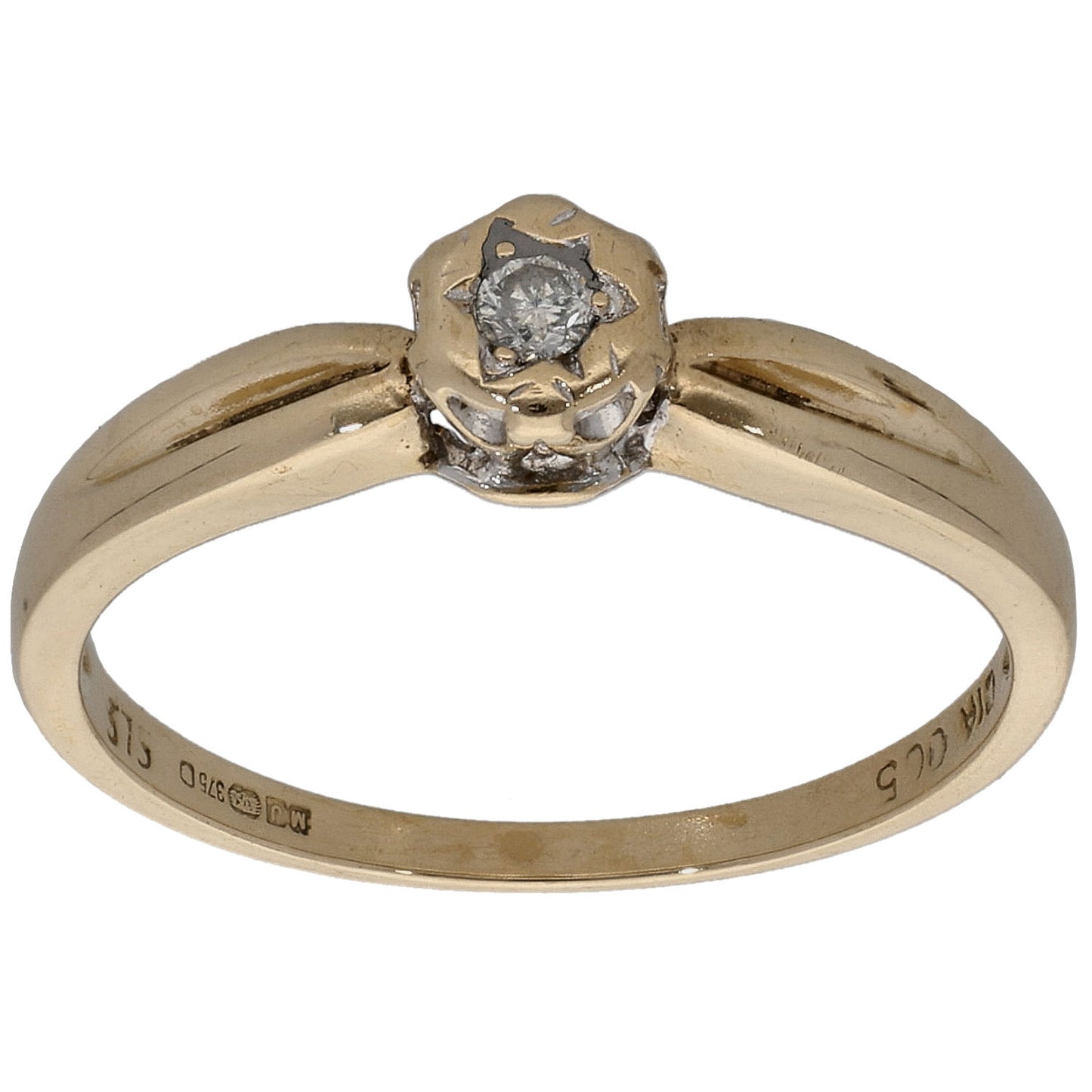 9ct Gold 0.05ct Diamond Solitaire Ring Size O