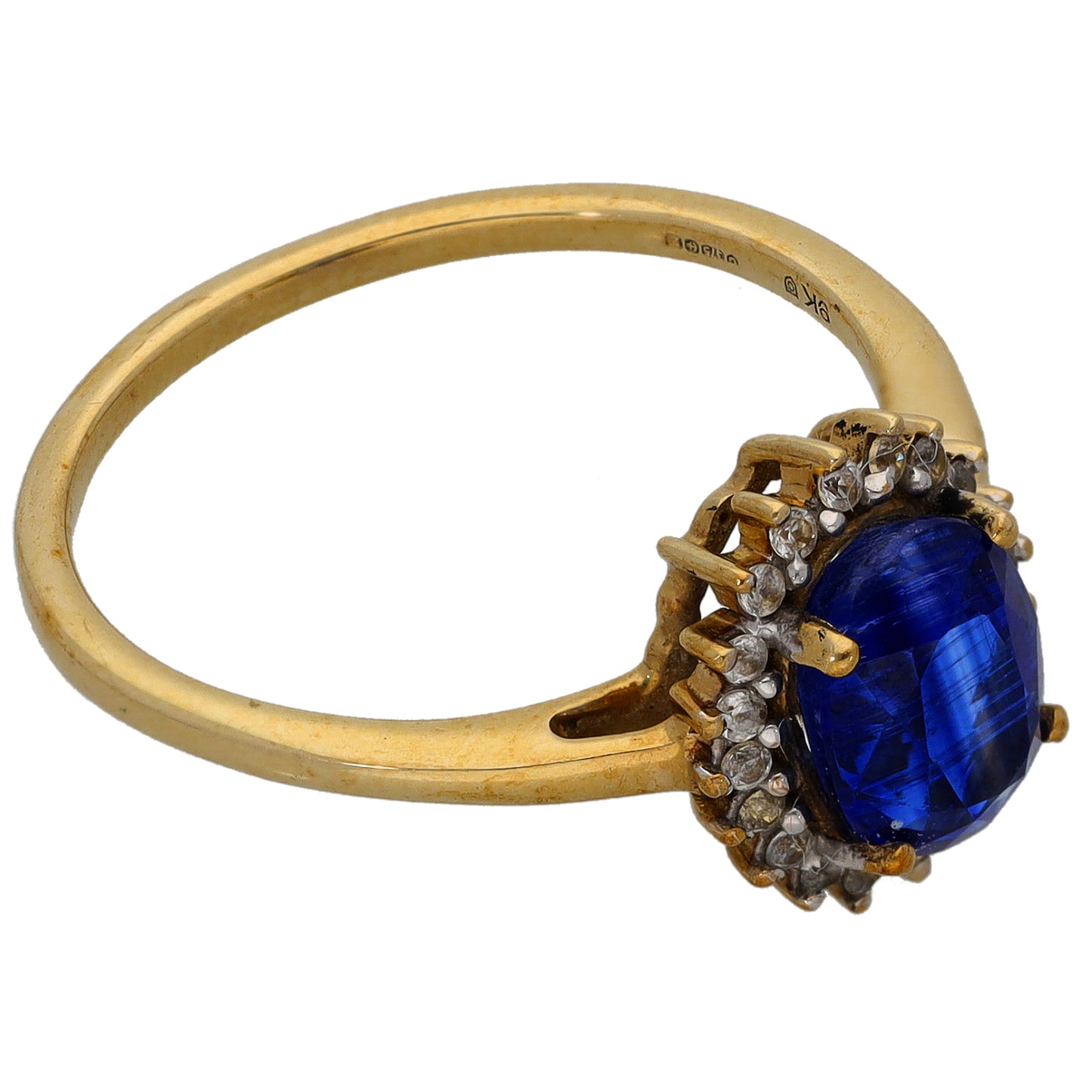 9ct Gold Imitation & Kyanite Single Stone Ring With Accents Size N