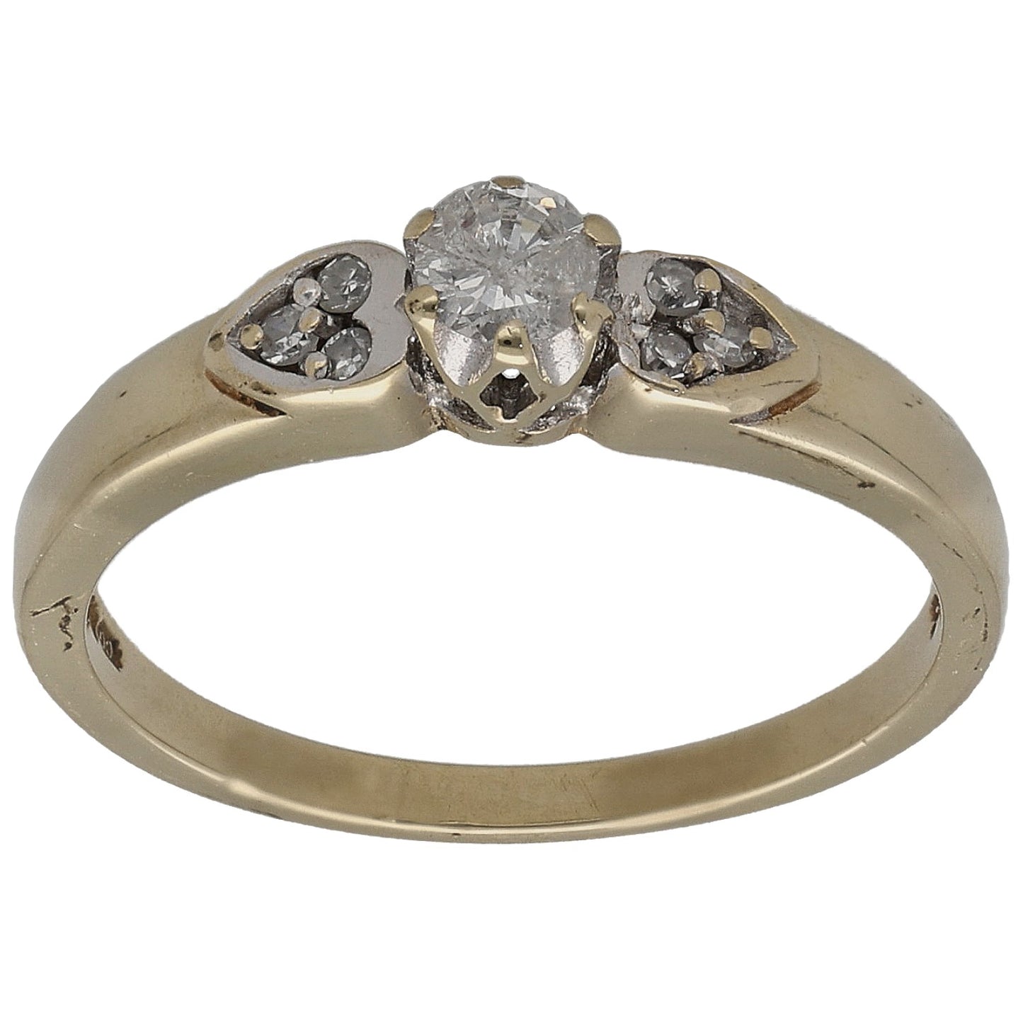 9ct Gold 0.20ct Diamond Solitaire Ring With Accent Stones Size M