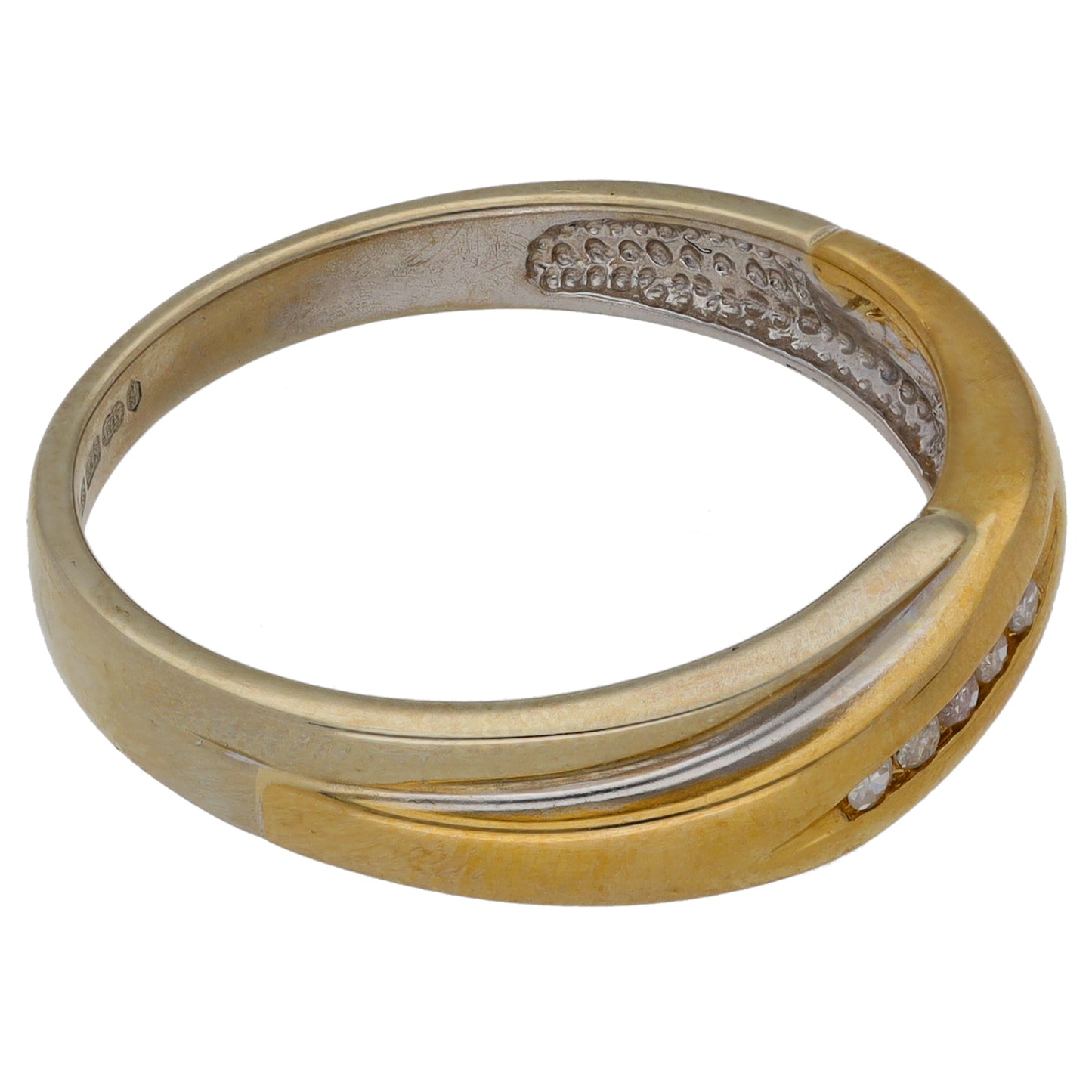 9ct Bicolour Gold 0.05ct Diamond Patterned Wedding Ring Size W