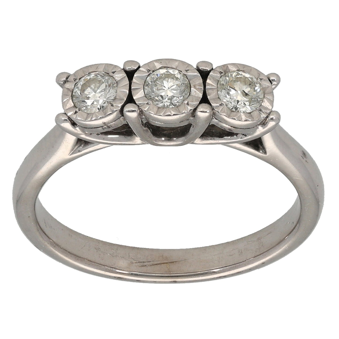 9ct White Gold 0.24ct Diamond Trilogy Ring Size M